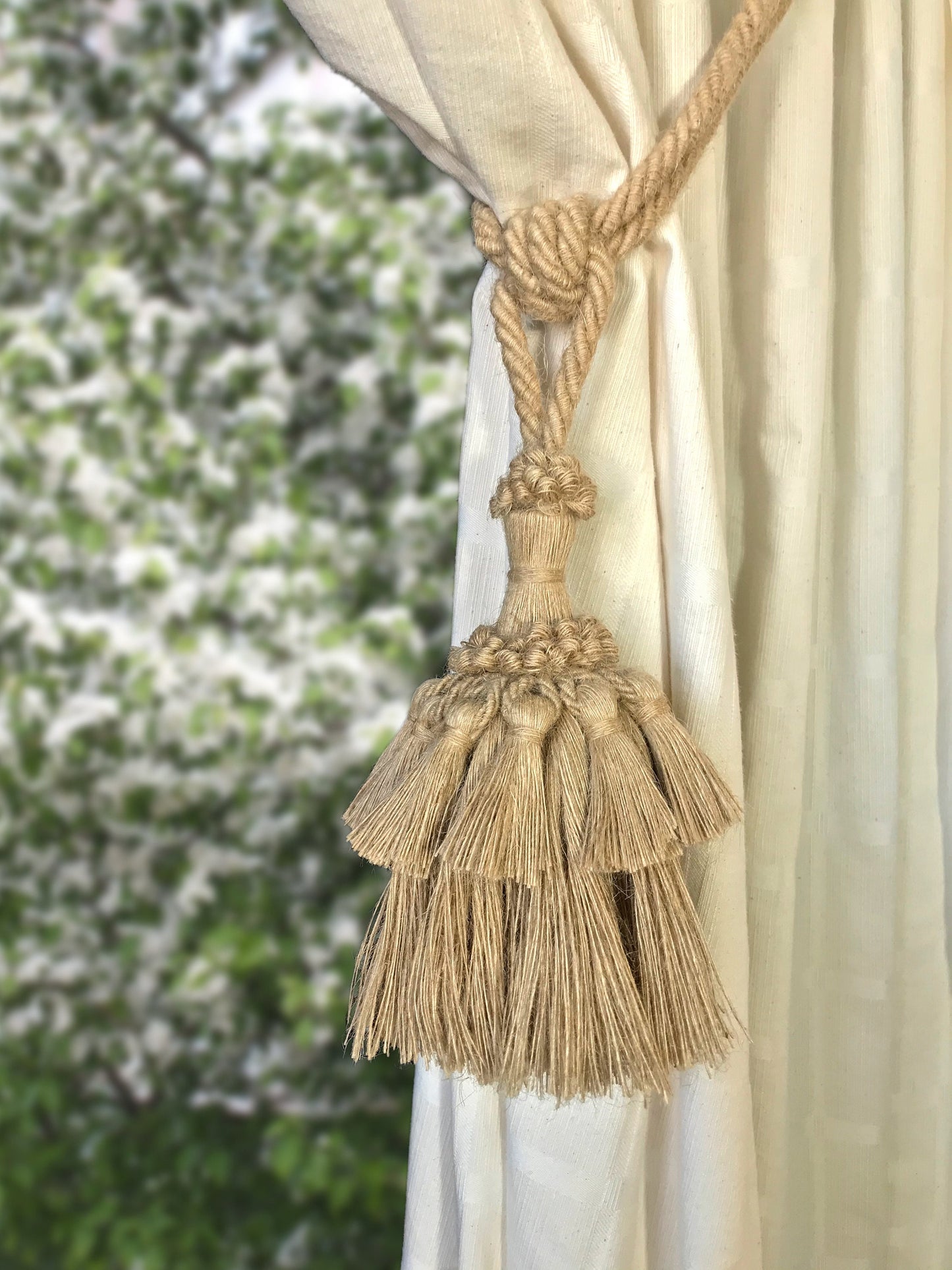 Superb large jute curtain tieback decoration for curtains drapery drape made in Italy