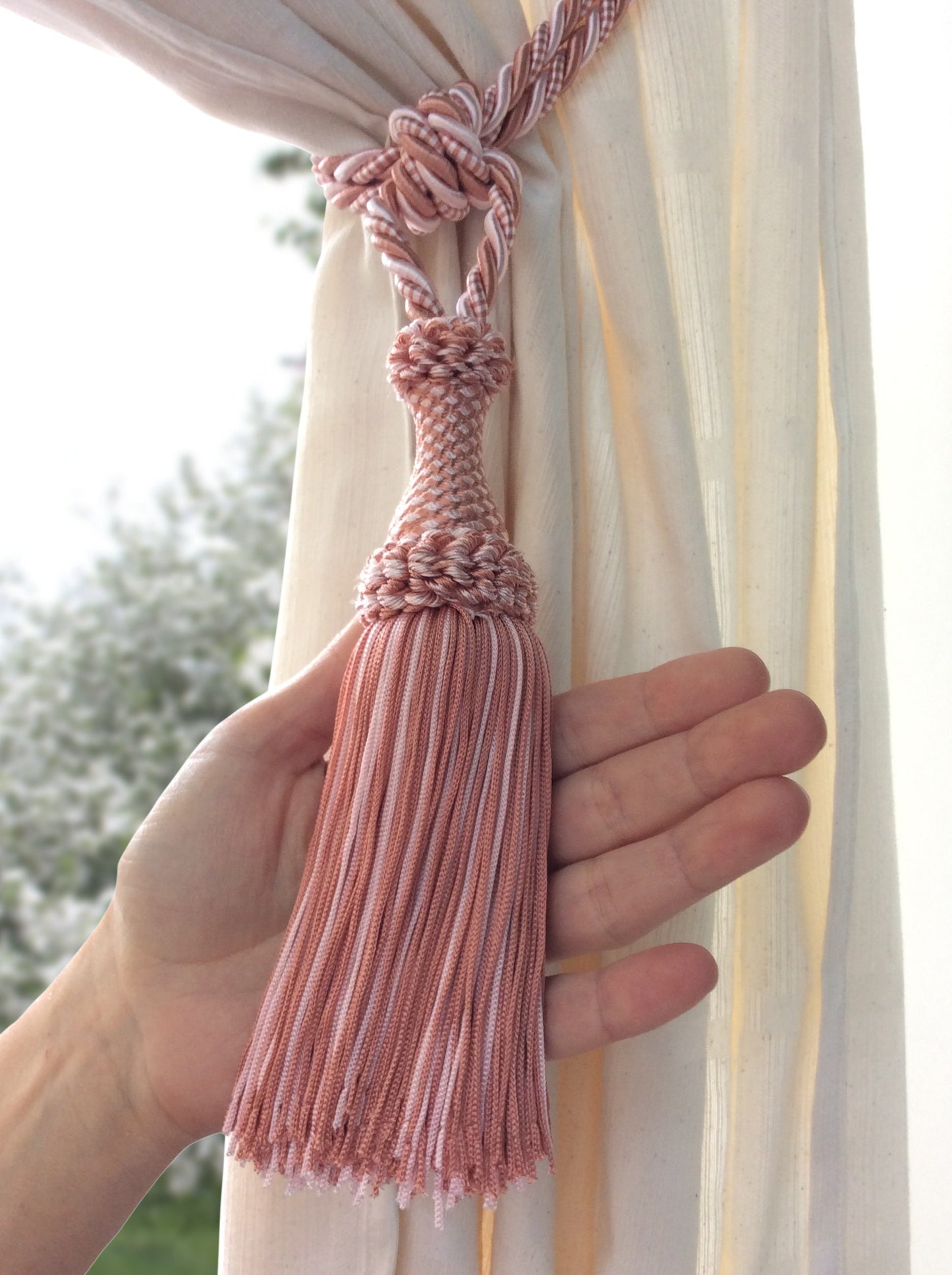 Curtain Tiebacks with Large 20cm Tassel - Antique Pink | Made in Florence