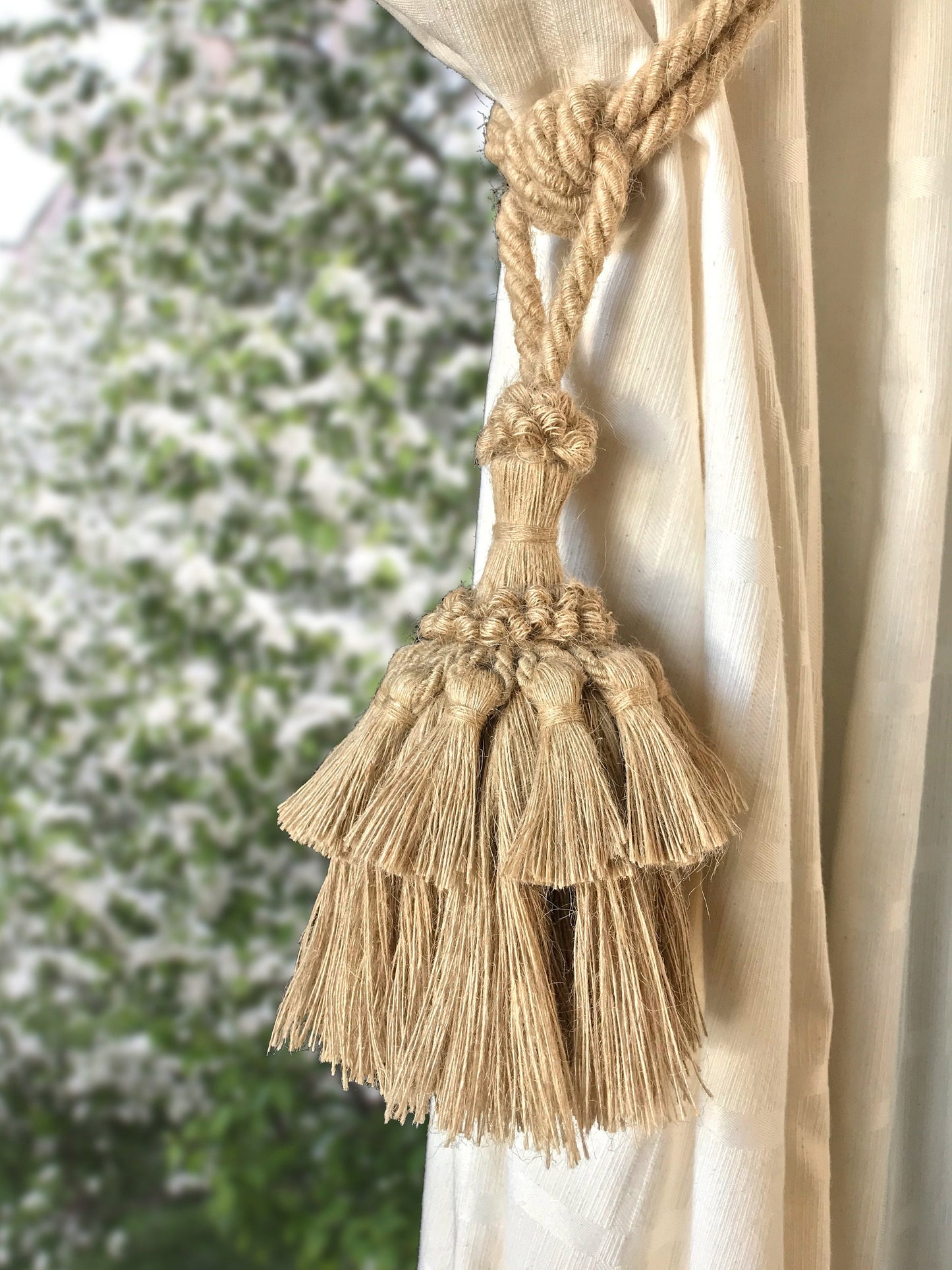 Superb large jute curtain tieback decoration for curtains drapery drape made in Italy