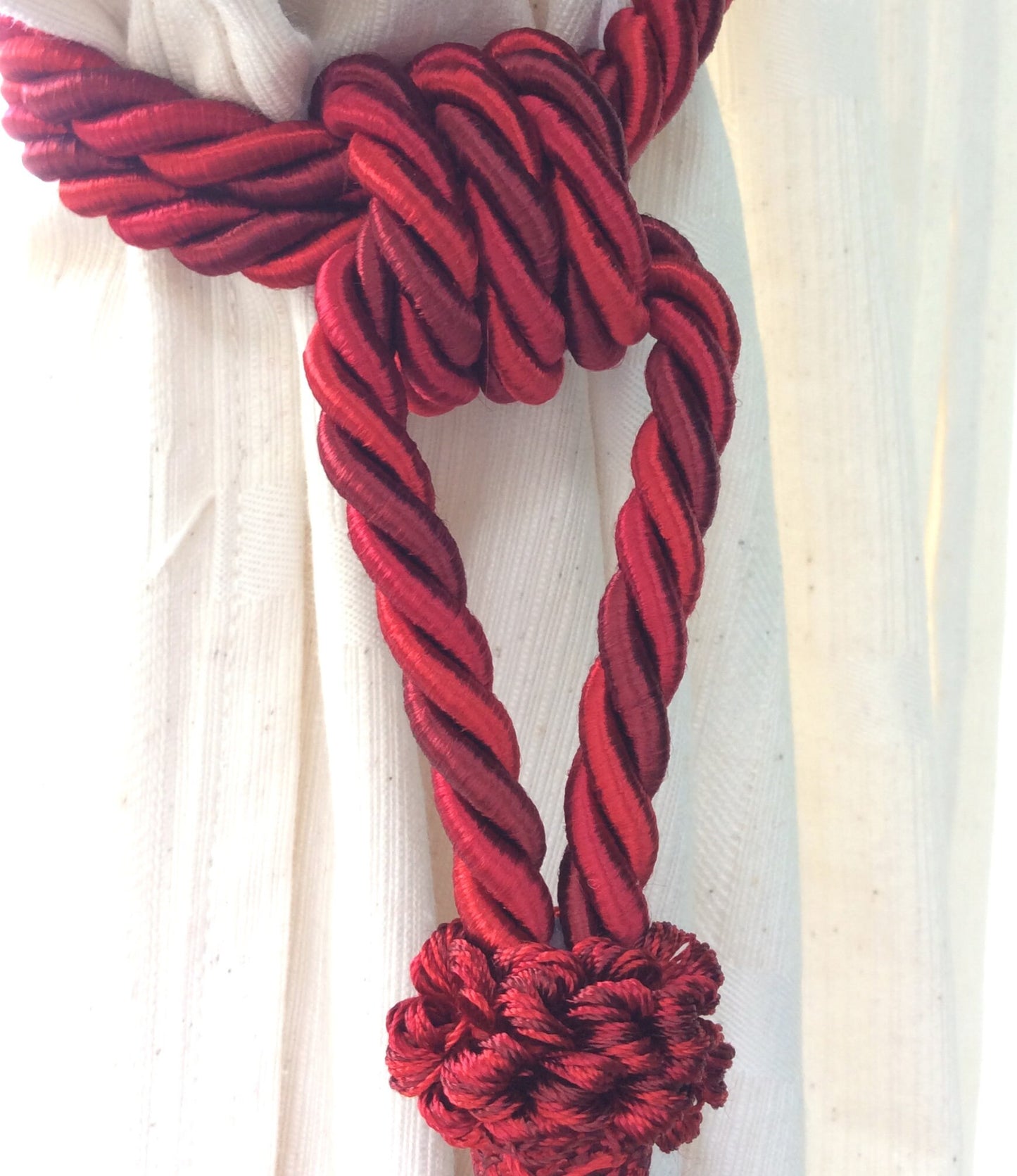 Curtain Tie-Backs with Large 20cm Tassel - Burgundy Red | Made in Florence