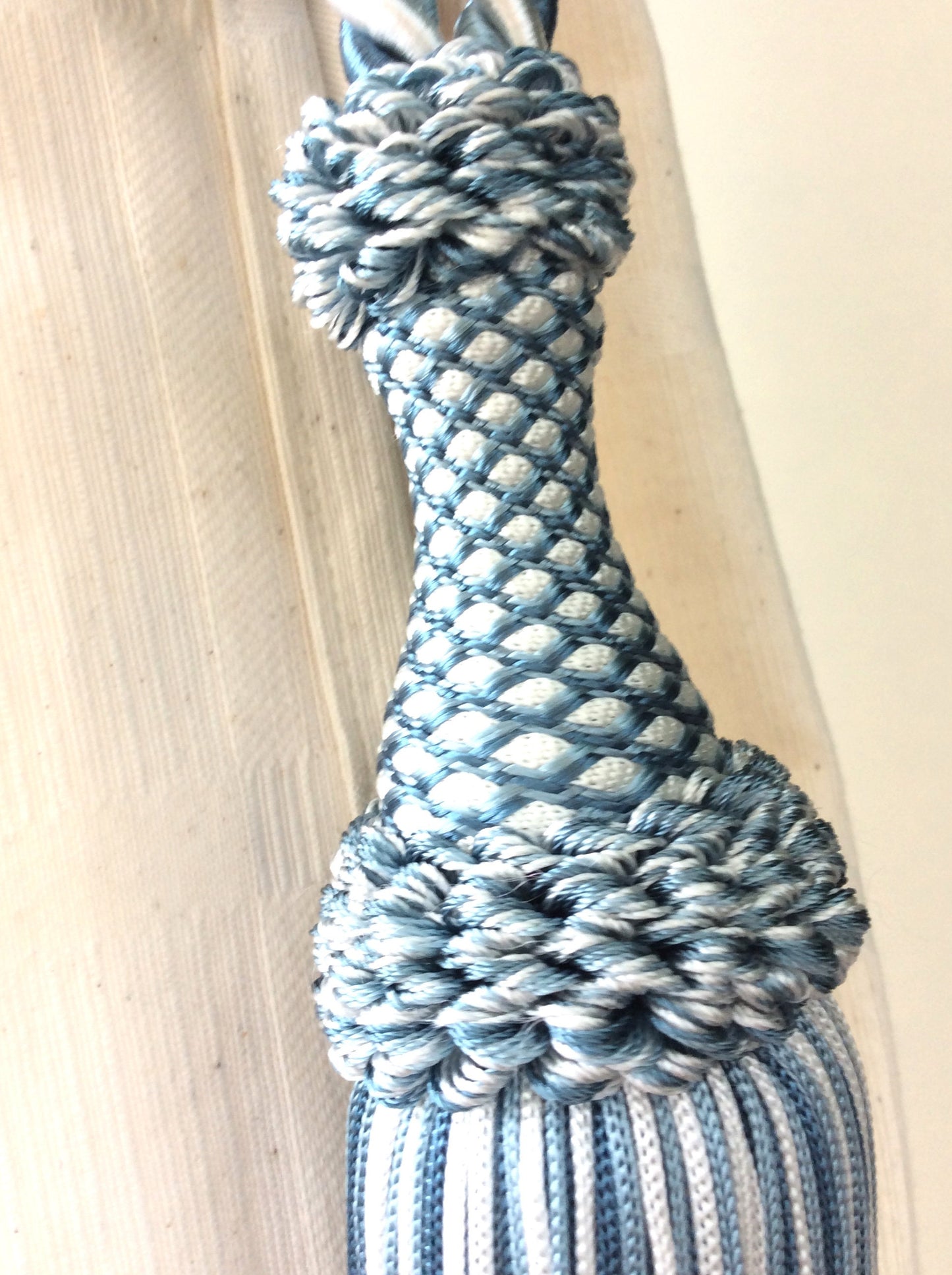 Curtain Tiebacks with Large 20cm Tassel - Light Blue Blue White | Made in Florence