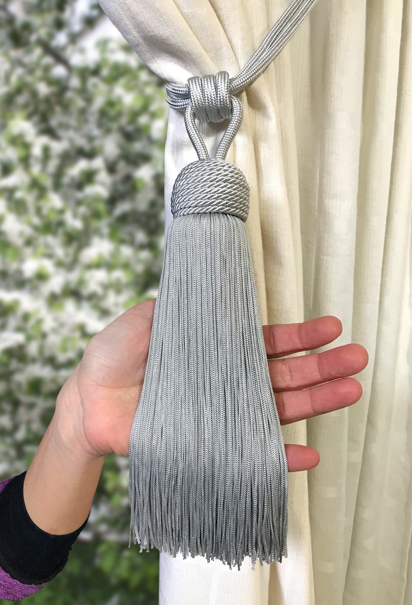 Curtain Tiebacks with Large Tassel 23cm - Grey | Made in Florence