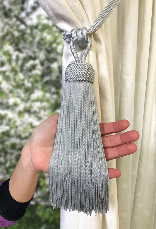 Curtain Tiebacks with Large Tassel 23cm - Grey | Made in Florence