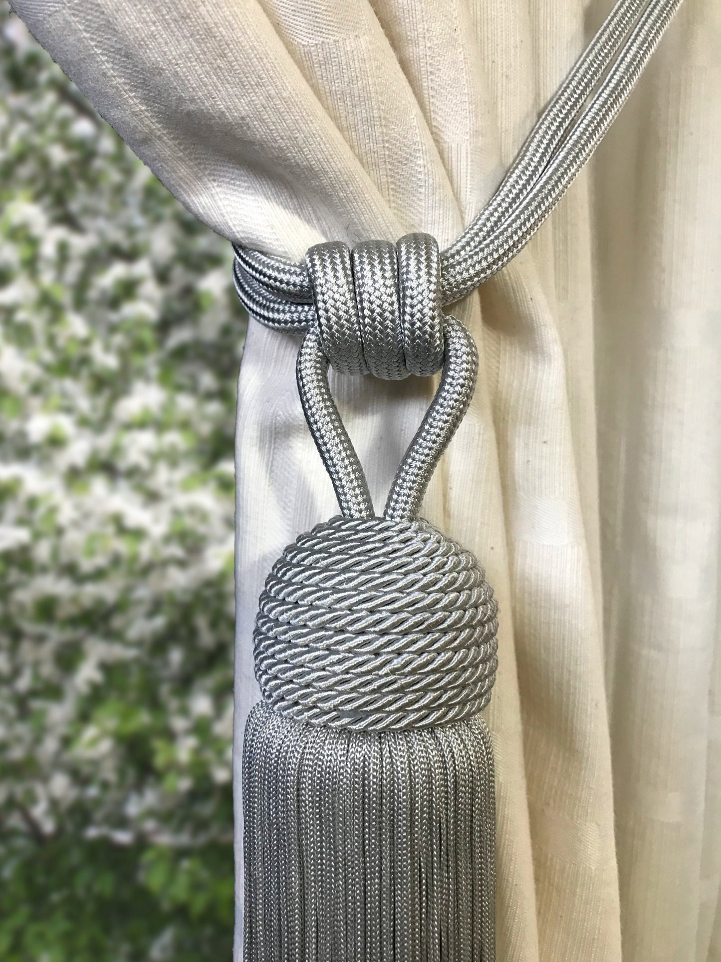 Curtain Tiebacks with Large Tassel 23cm - Grey | Made in Florence