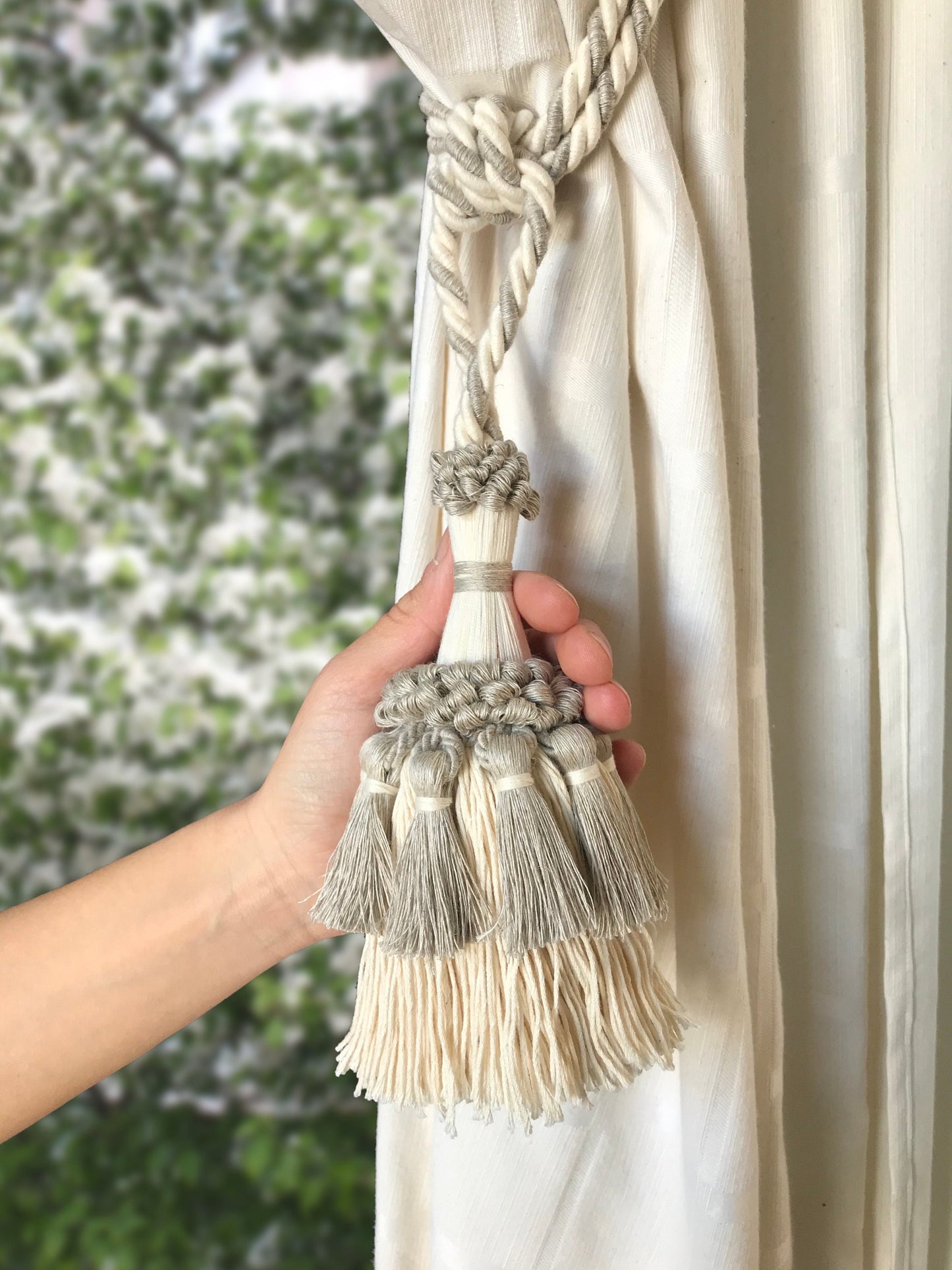 Superb large embrasse in natural linen and cotton, decoration for curtains drapes drapery made in Italy