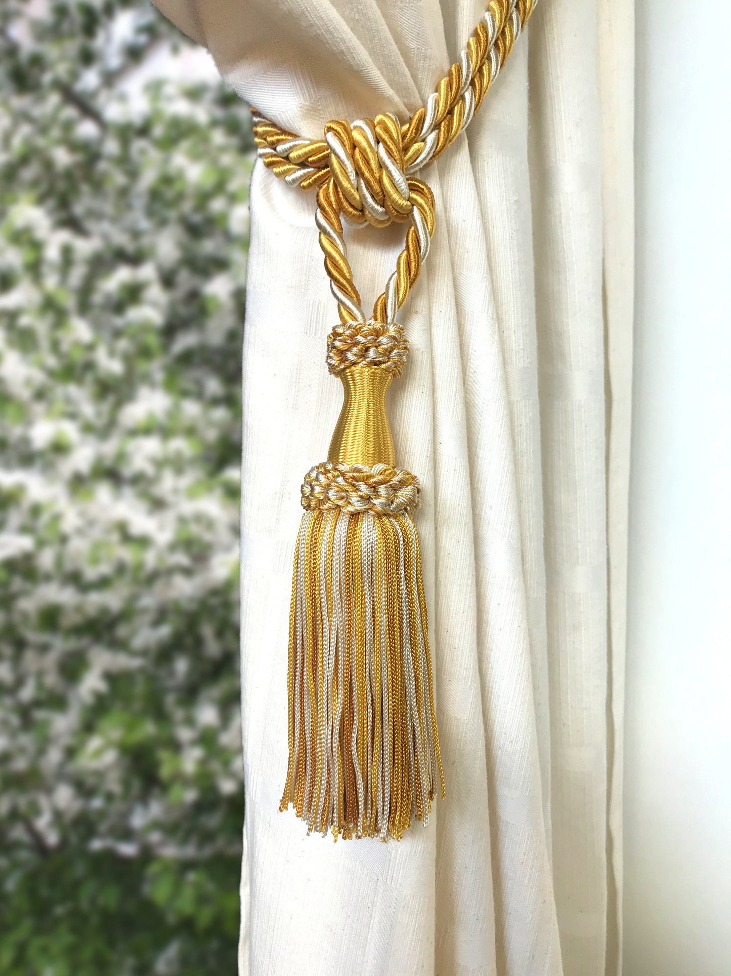Tassel Tie-Backs for Curtains 15cm - Gold and Ivory | Made in Florence