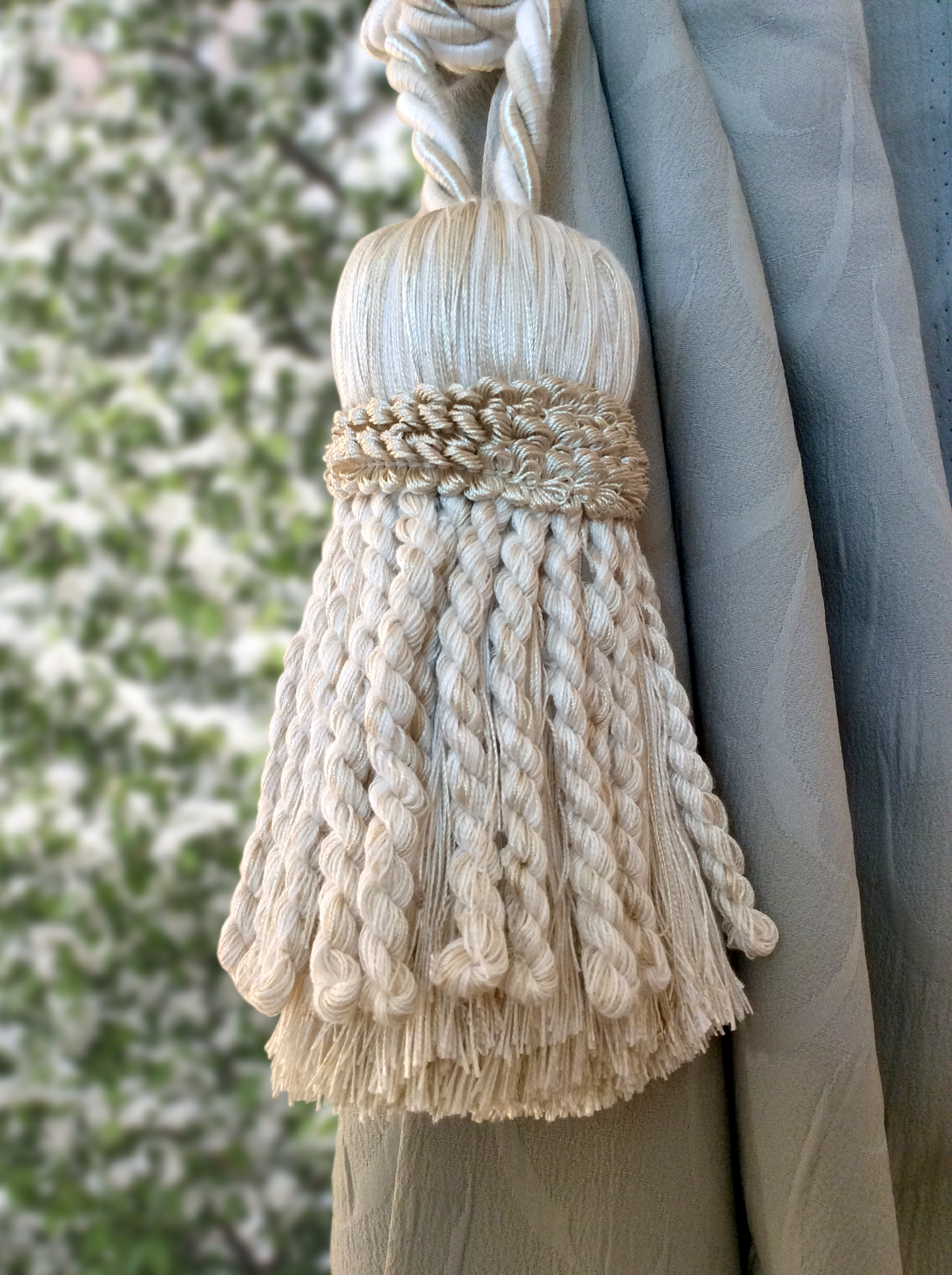 Curtain Tiebacks with Large Tassel 16cm - Ivory Mix | Made in Florence