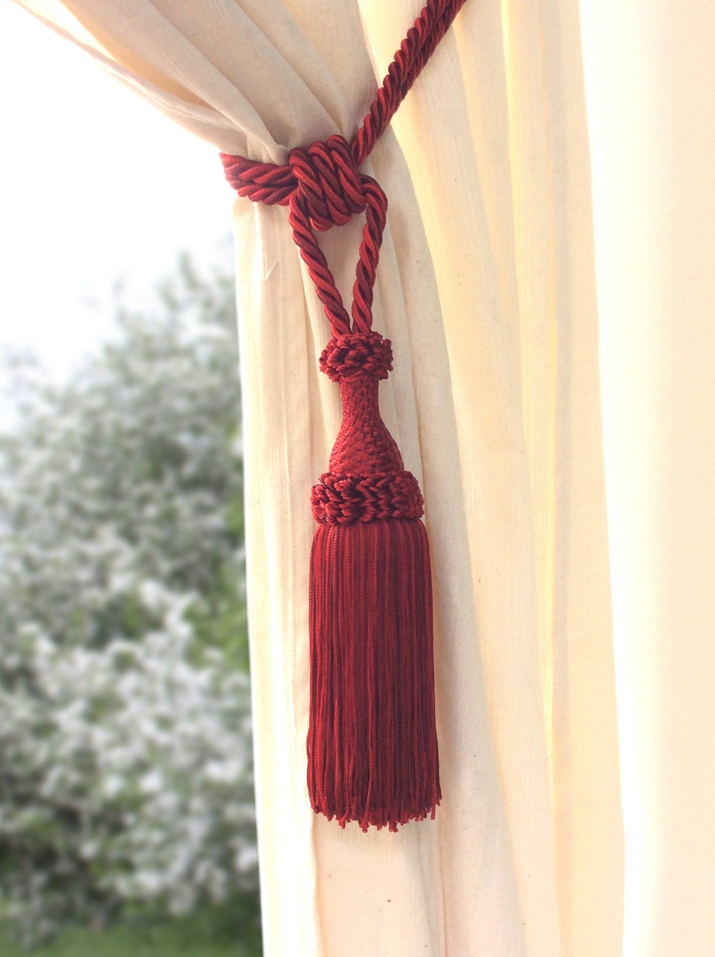 Curtain Tie-Backs with Large 20cm Tassel - Burgundy Red | Made in Florence