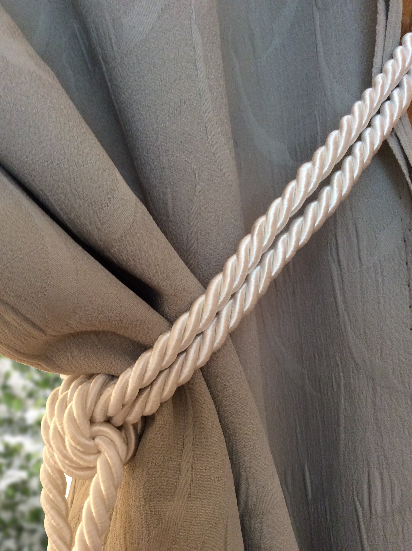 Superb large tie-back in a mix of light blue, blue, and white luxury decoration for curtains drapes drapery made in Italy