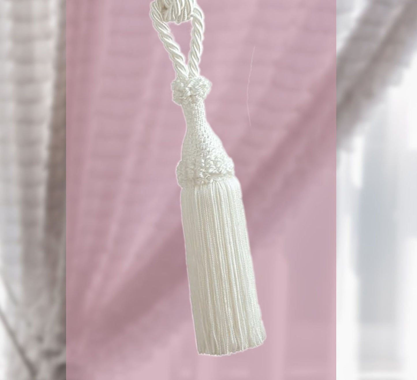 Superb large tie-back in a mix of light blue, blue, and white luxury decoration for curtains drapes drapery made in Italy