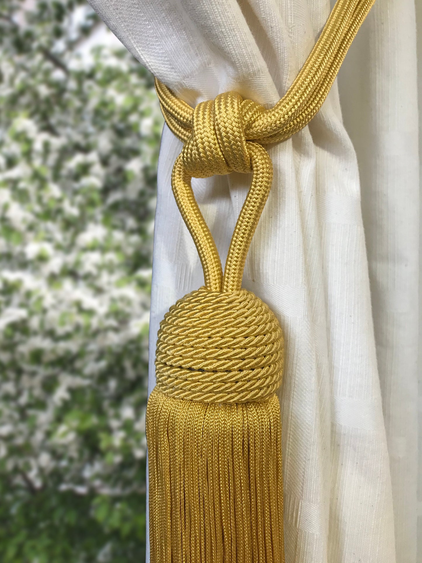 Large luxury grey embrasse decoration with big and long tassel for curtains drapery drape made in Italy