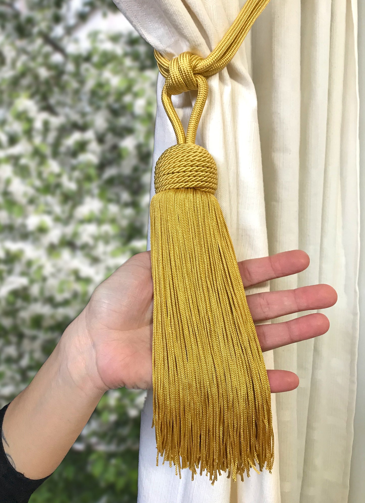Large luxury grey embrasse decoration with big and long tassel for curtains drapery drape made in Italy