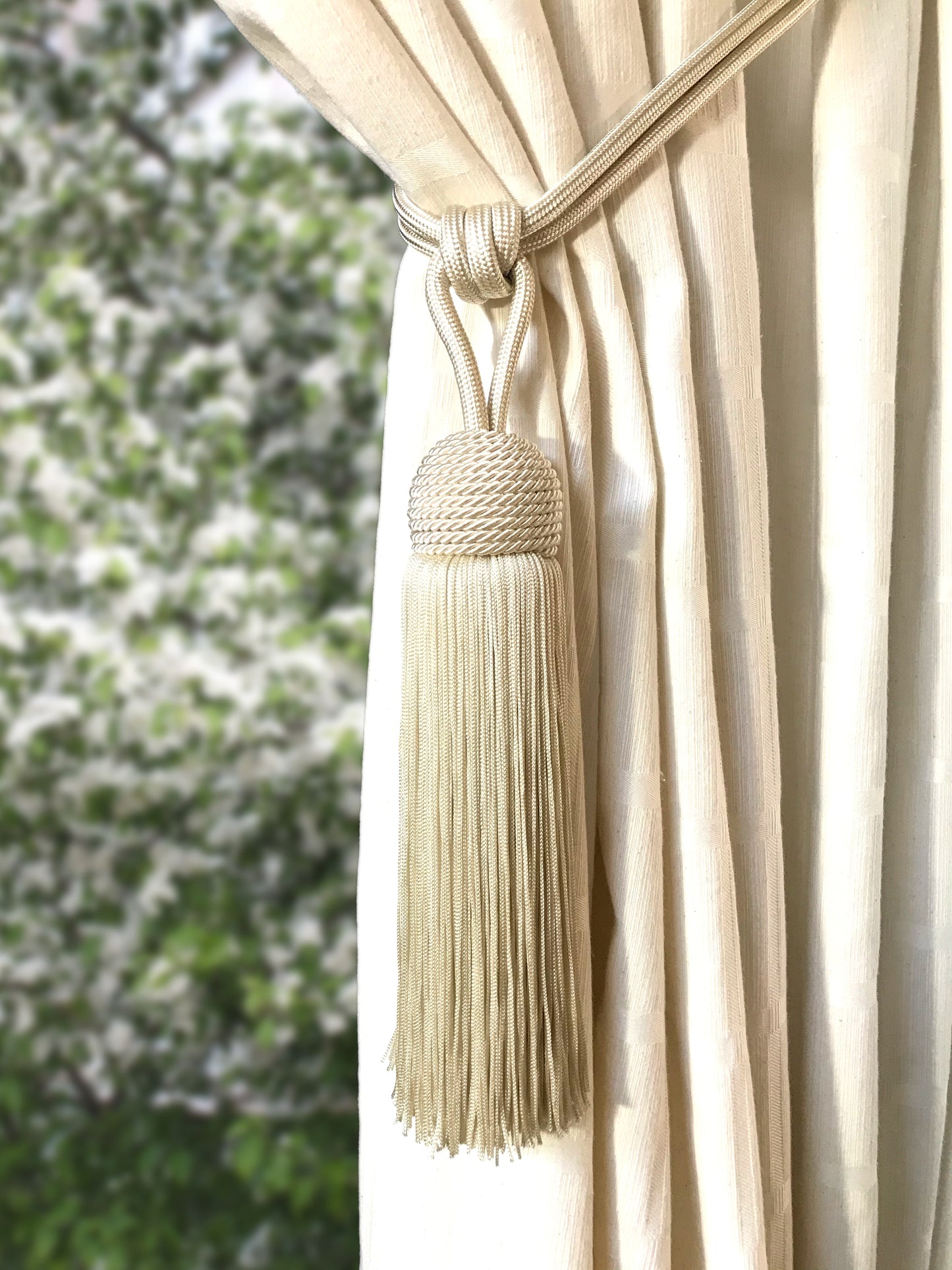 Large luxury grey embrasse decoration with big and long tassel for curtains drapery drape made in Italy