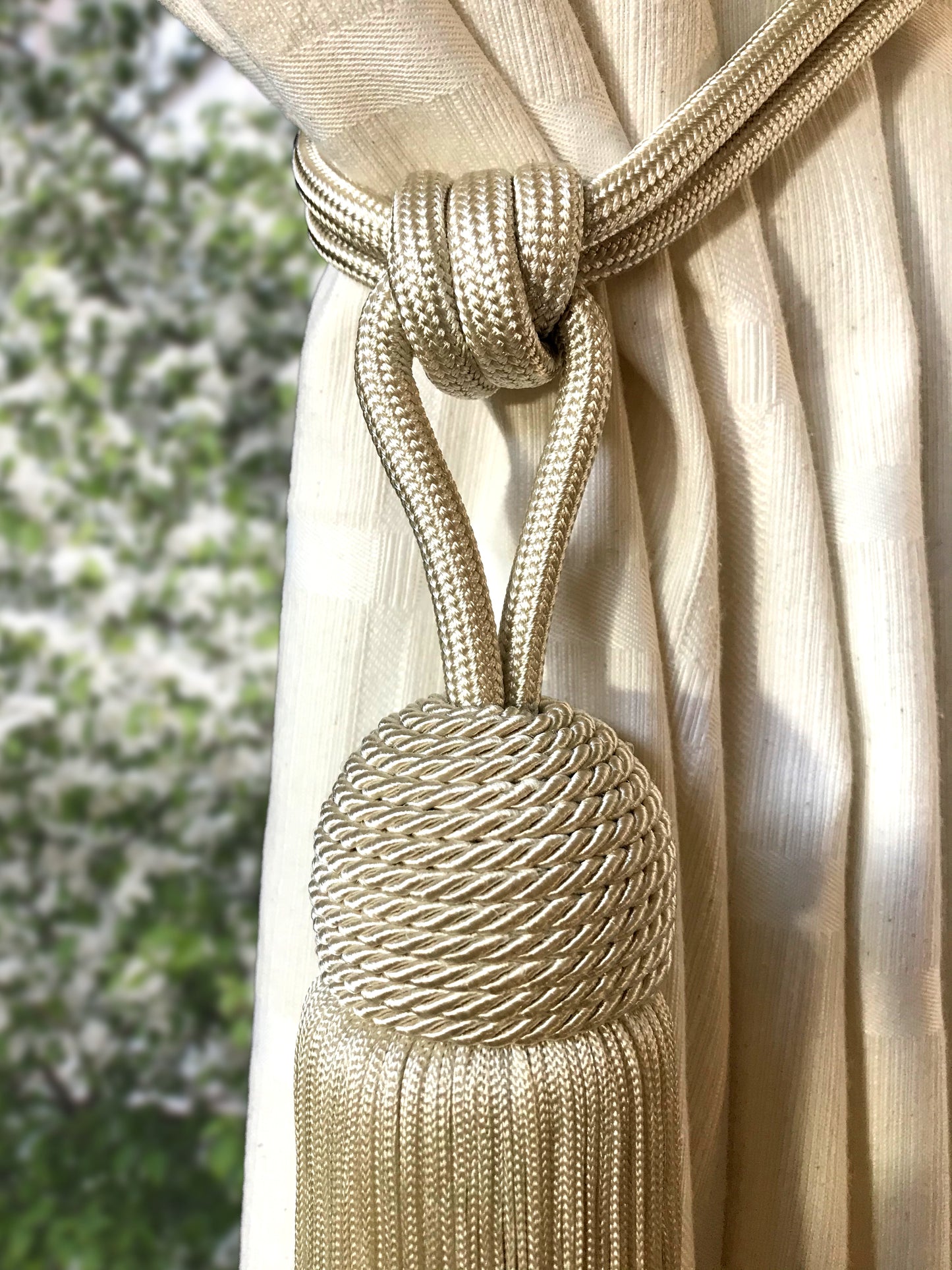 Large luxury grey embrasse decoration with big and long tassel for curtains drapery drape made in Italy