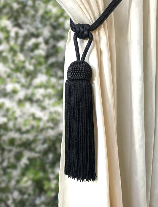 Large luxury grey embrasse decoration with big and long tassel for curtains drapery drape made in Italy