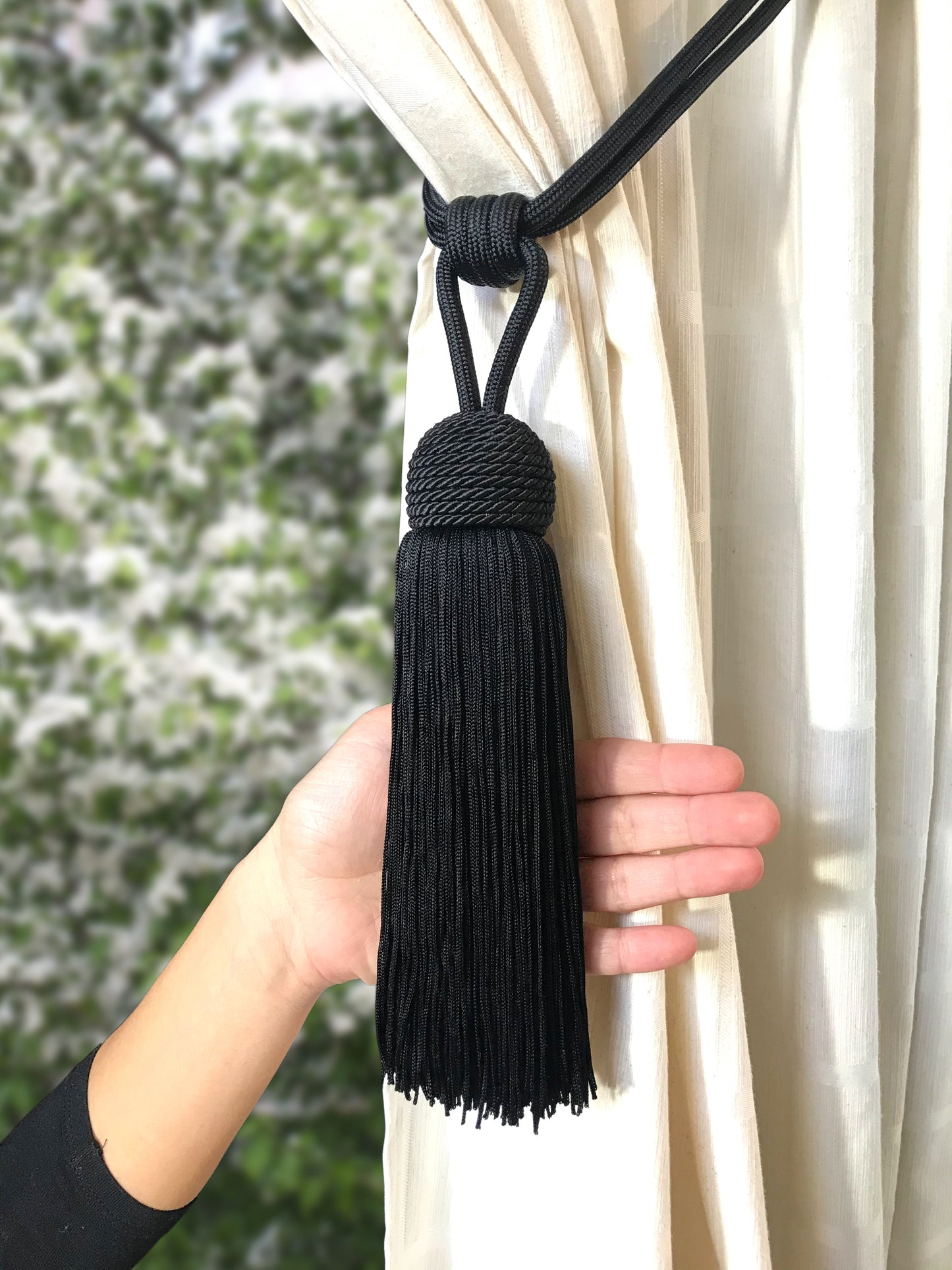 Large luxury grey embrasse decoration with big and long tassel for curtains drapery drape made in Italy