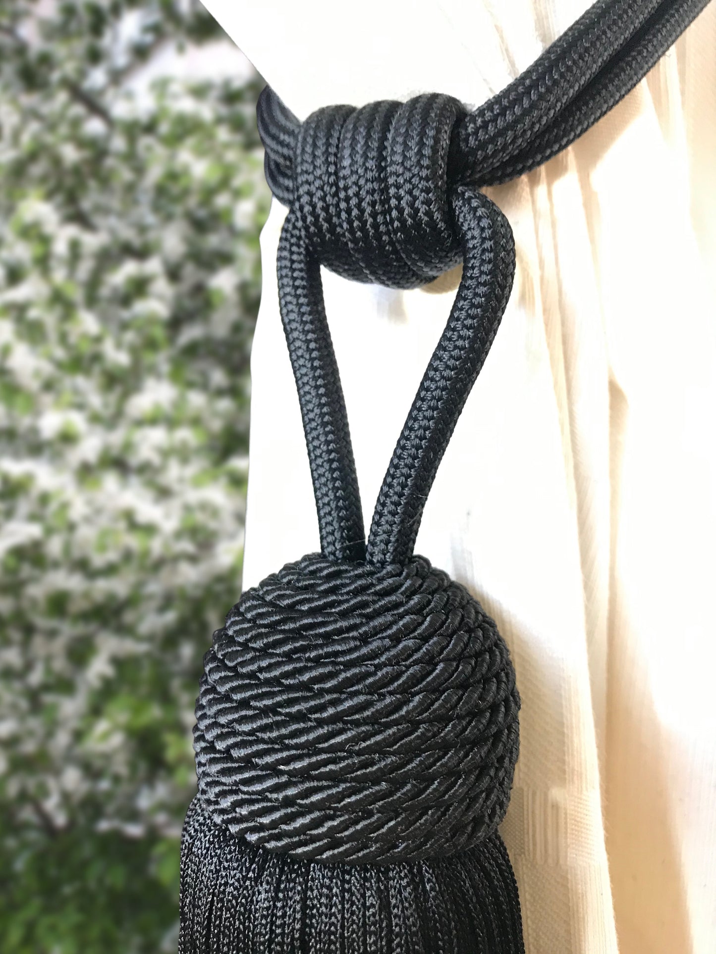 Large luxury grey embrasse decoration with big and long tassel for curtains drapery drape made in Italy