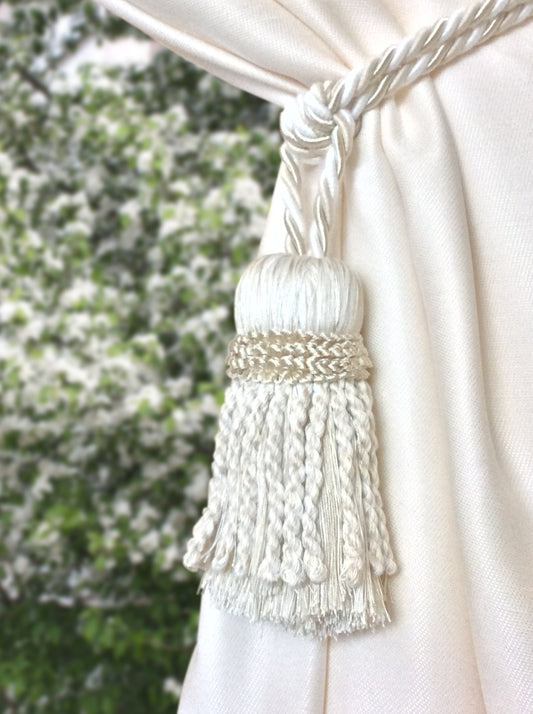 Superb large ivory color mix curtain tieback, luxury decoration for curtains draperies drapes made in Italy