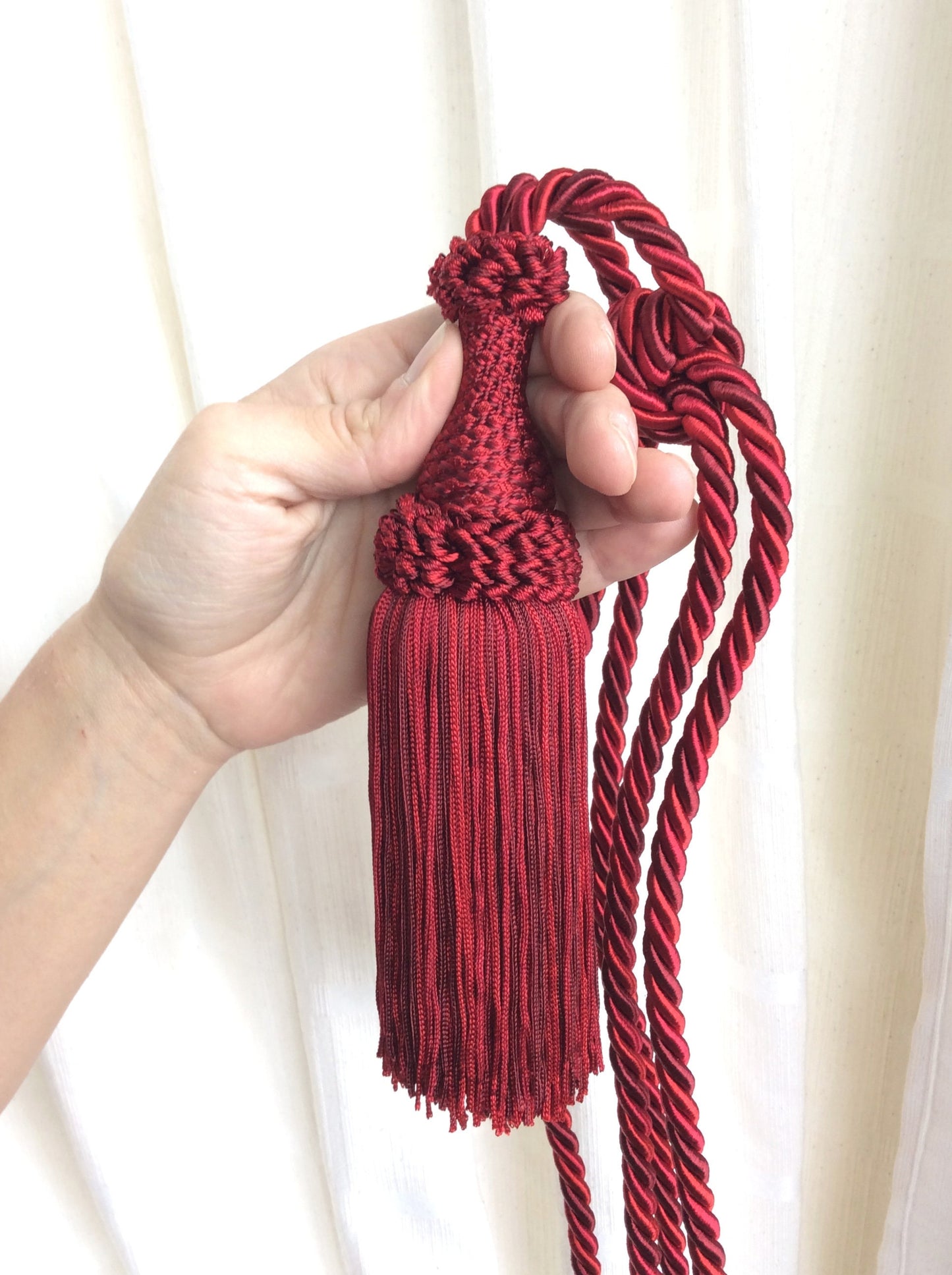 Curtain Tie-Backs with Large 20cm Tassel - Burgundy Red | Made in Florence