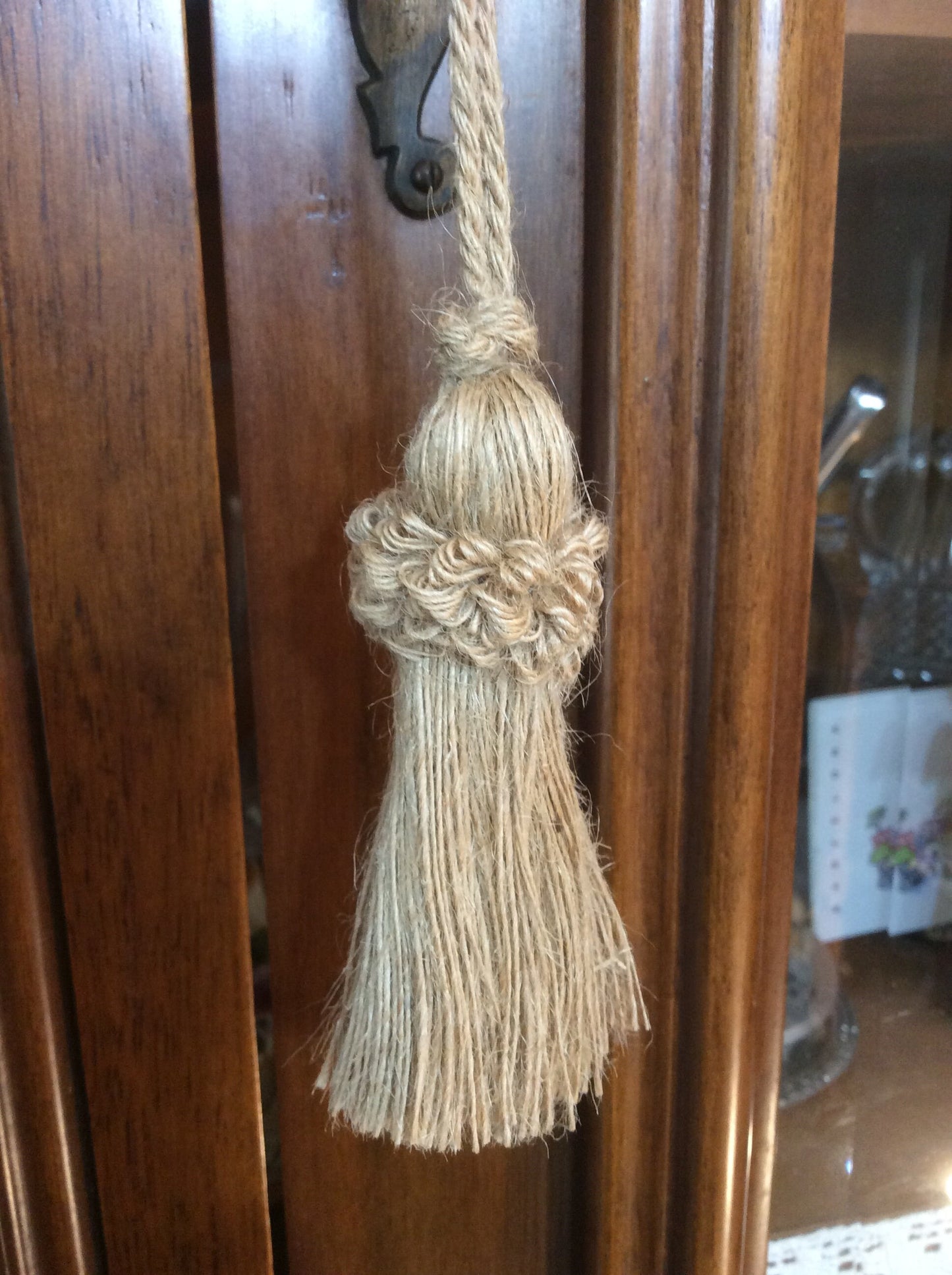 Natural Jute Tassel Bow Keyring 8cm - Made in Florence