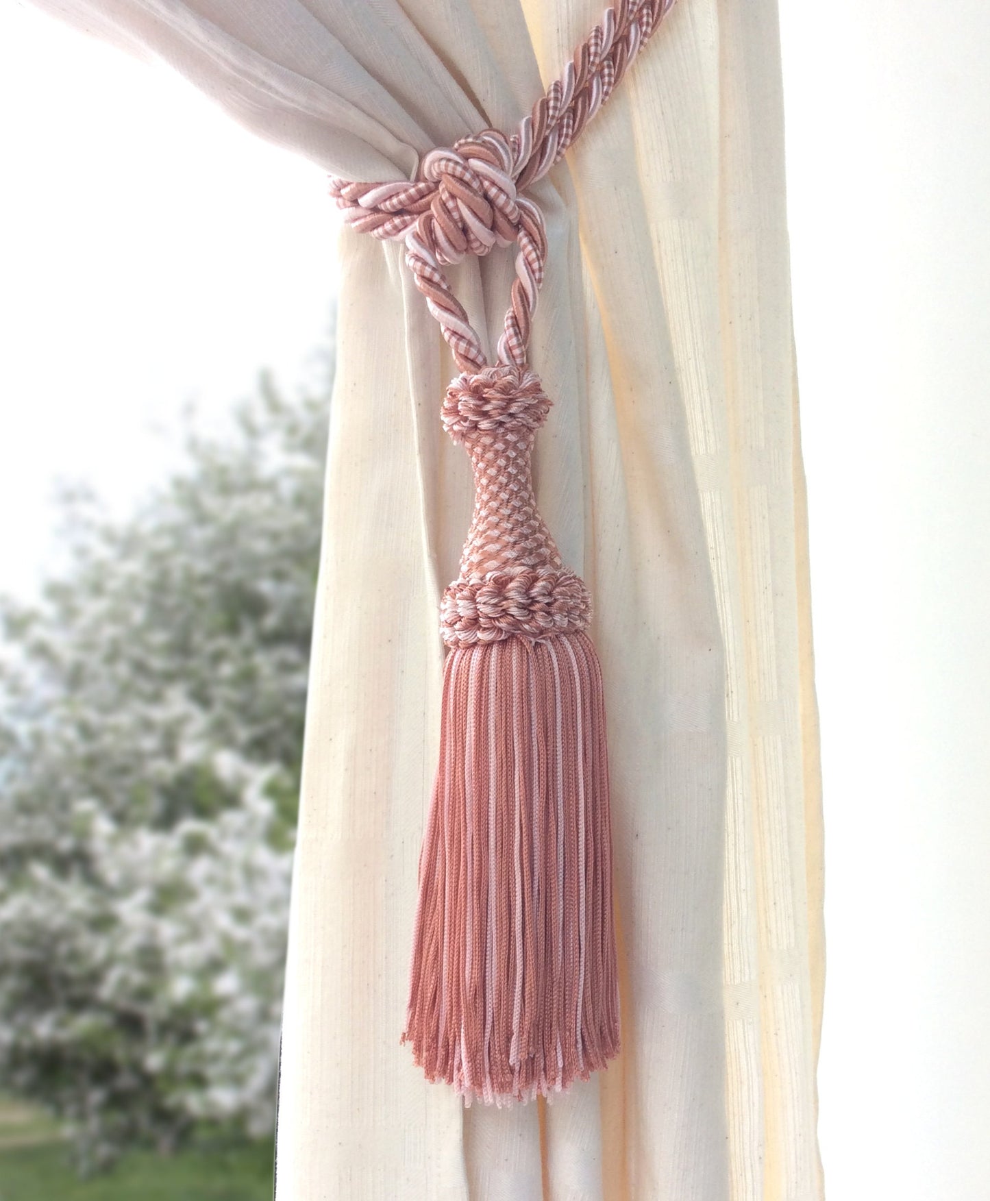Curtain Tiebacks with Large 20cm Tassel - Antique Pink | Made in Florence