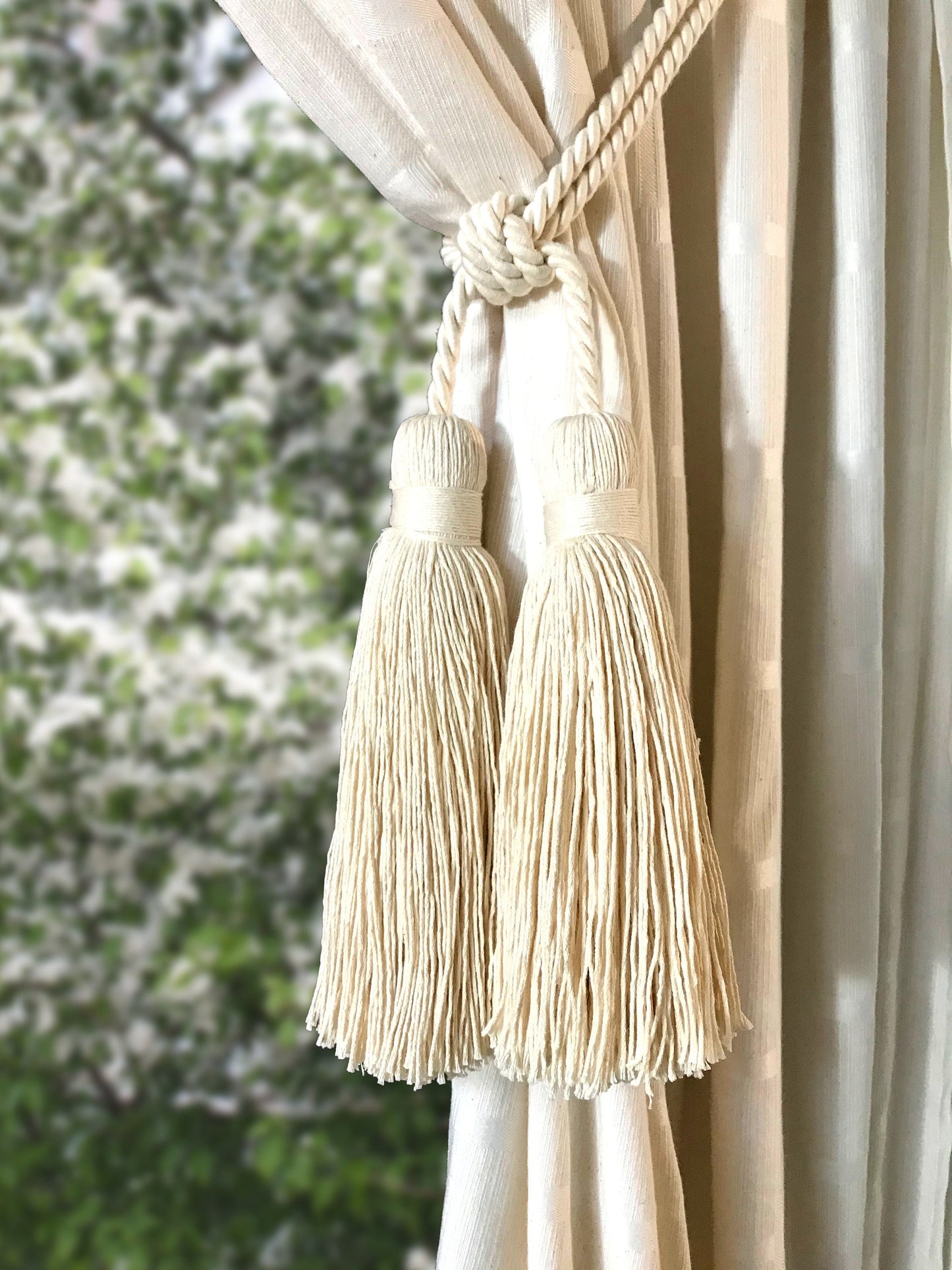 Superb large double cotton curtain tieback decoration for drapes drapery made in Italy