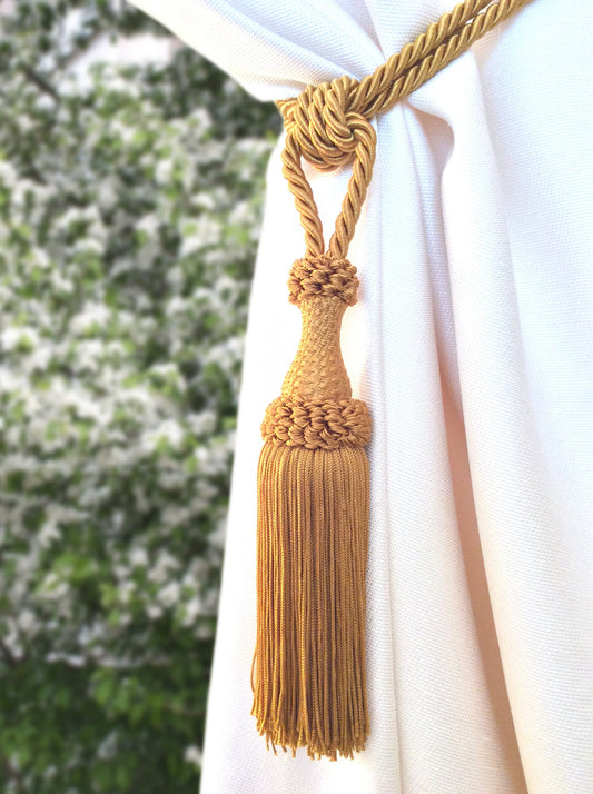 Curtain Tiebacks with Large Tassel 20cm - Dark Gold | Made in Florence