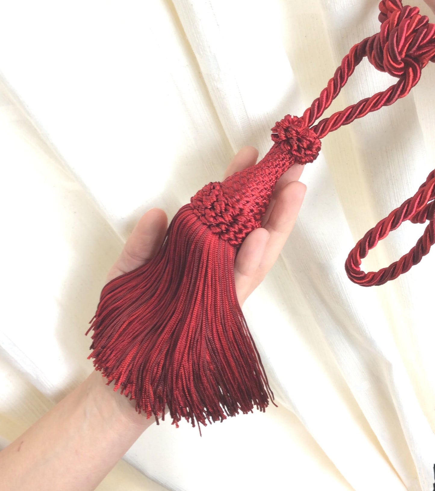 Curtain Tie-Backs with Large 20cm Tassel - Burgundy Red | Made in Florence