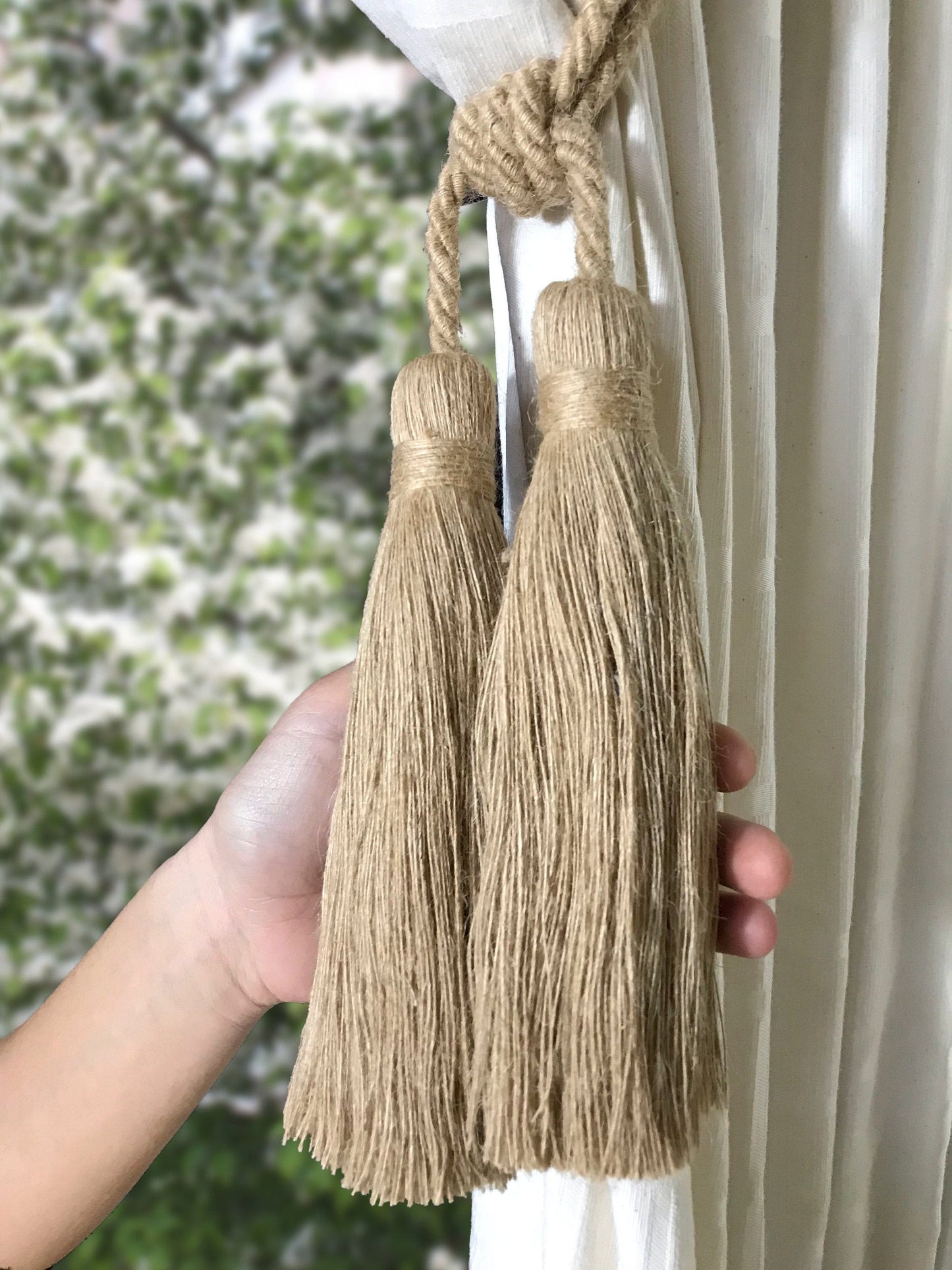 Stunning large double jute tie-back for curtains drapes drapery made in Italy