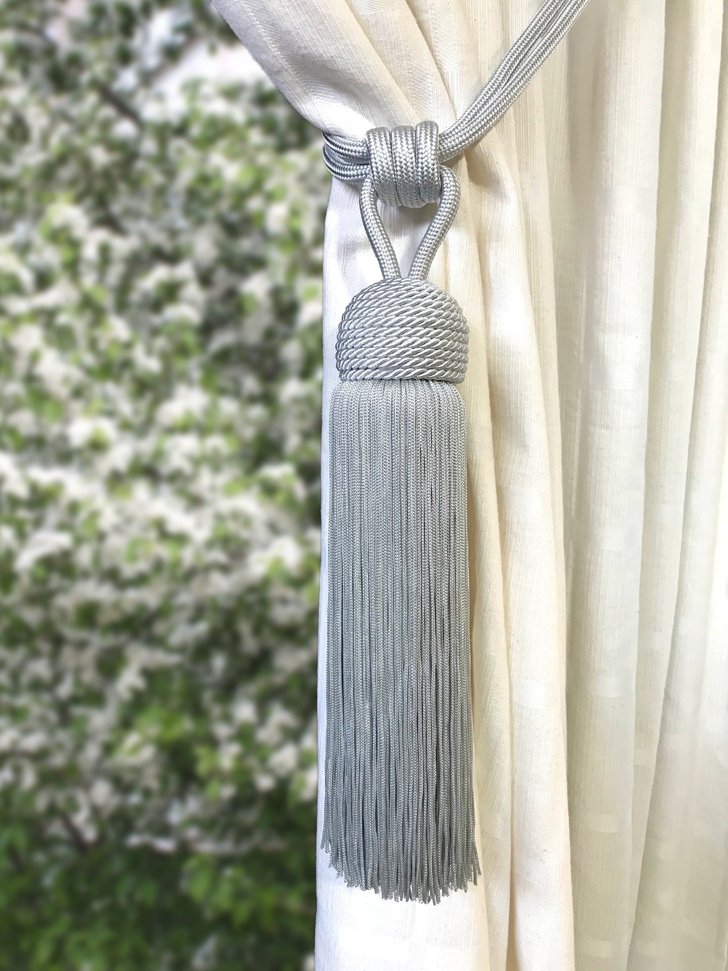 Curtain Tiebacks with Large Tassel 23cm - Grey | Made in Florence