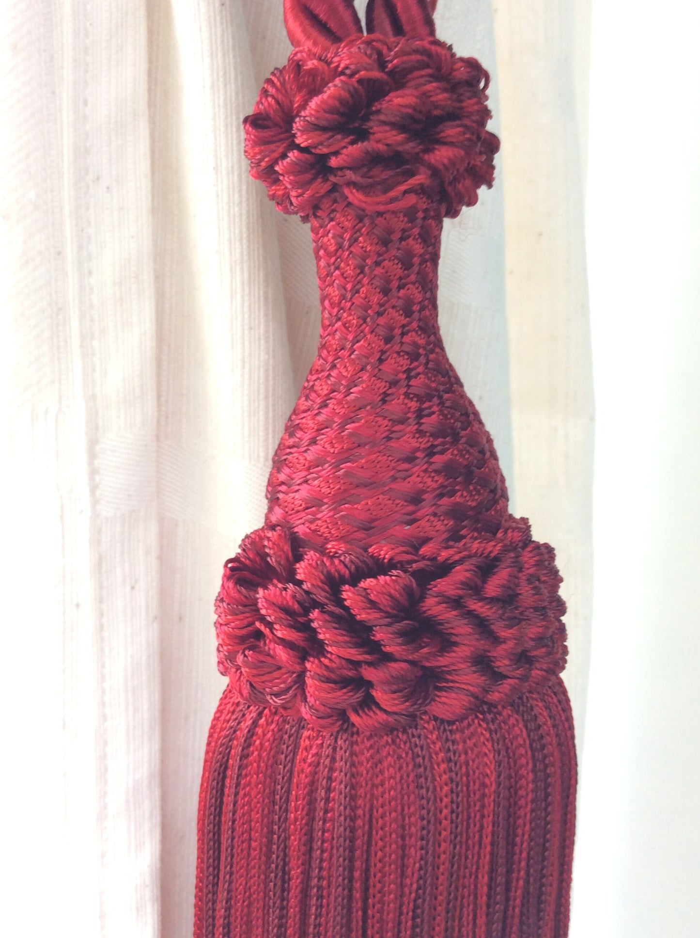 Curtain Tie-Backs with Large 20cm Tassel - Burgundy Red | Made in Florence