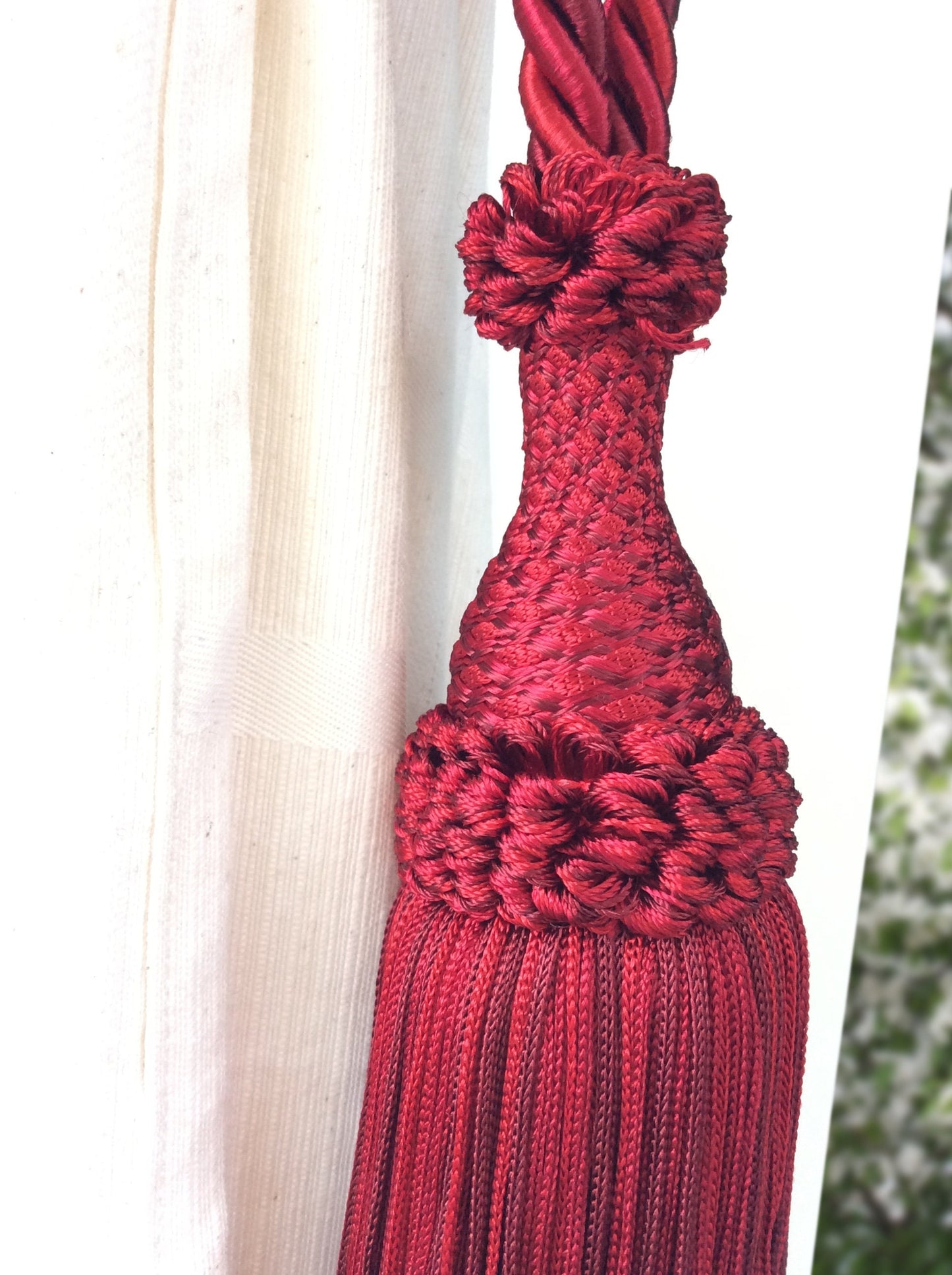 Curtain Tie-Backs with Large 20cm Tassel - Burgundy Red | Made in Florence