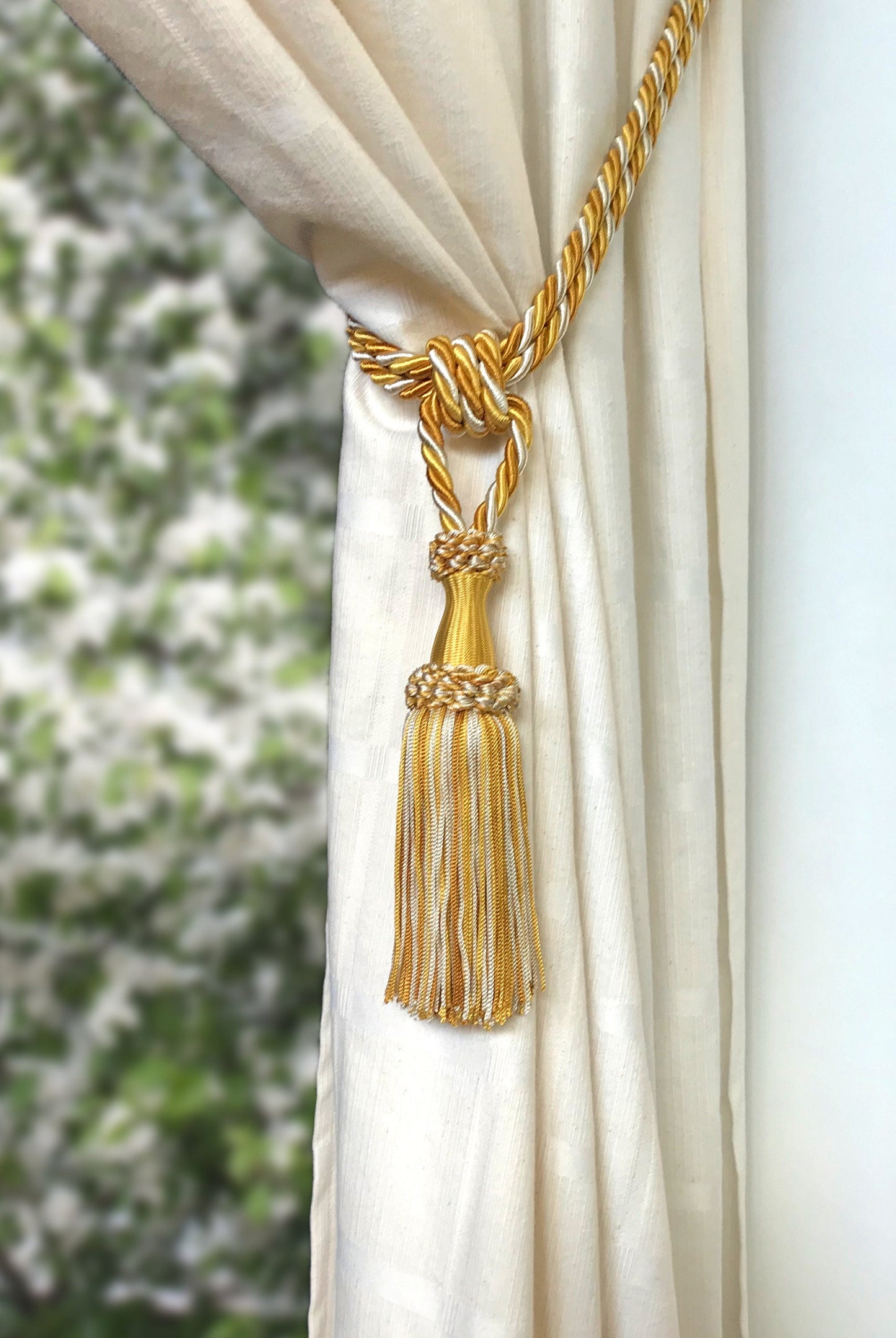 Tassel Tie-Backs for Curtains 15cm - Gold and Ivory | Made in Florence