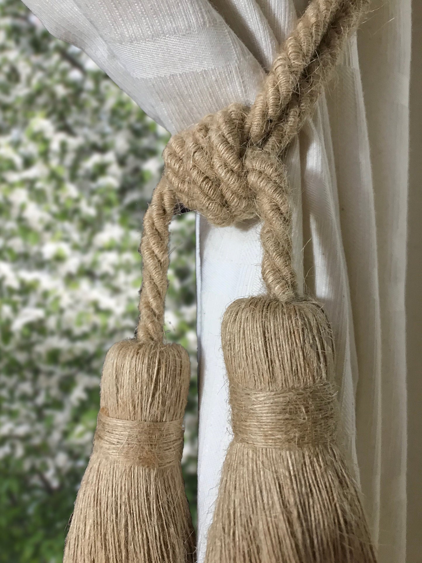 Stunning large double jute tie-back for curtains drapes drapery made in Italy