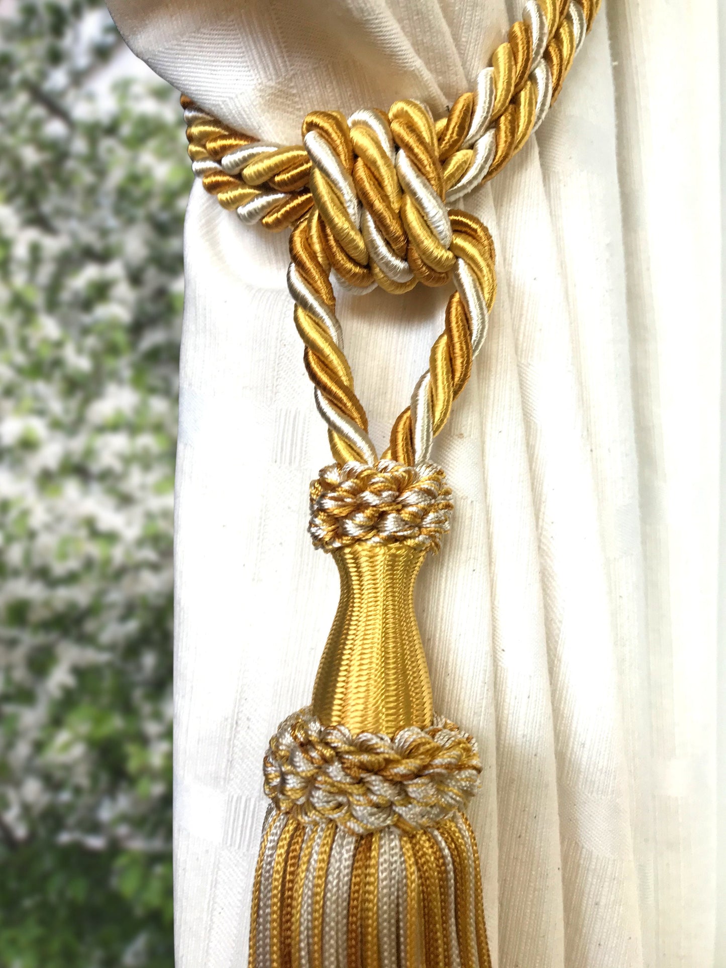 Tassel Tie-Backs for Curtains 15cm - Gold and Ivory | Made in Florence