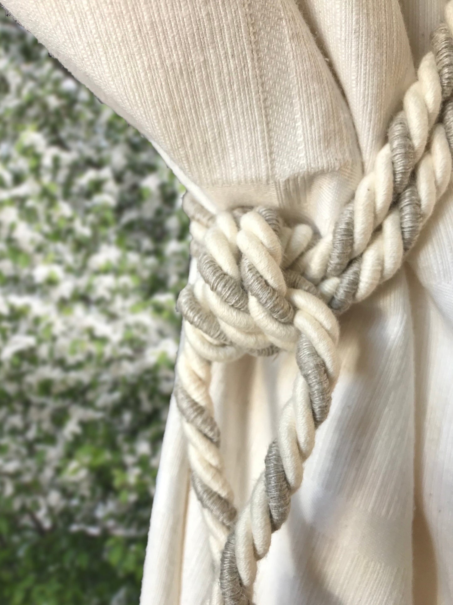 Superb large embrasse in natural linen and cotton, decoration for curtains drapes drapery made in Italy