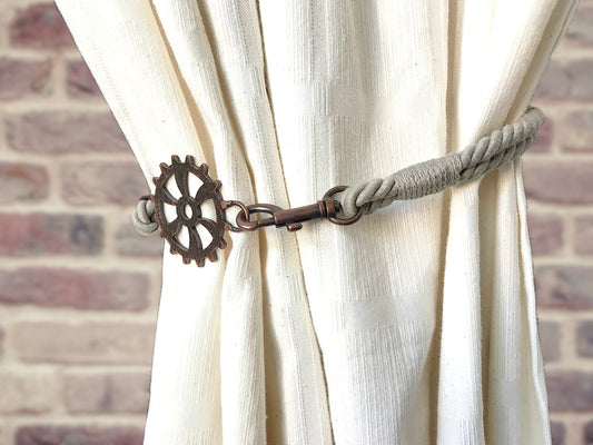 Curtain tieback for industrial-style furnishings, in eco-friendly GREY cotton. Furnishings for lofts and open-plan spaces. Made in Italy.