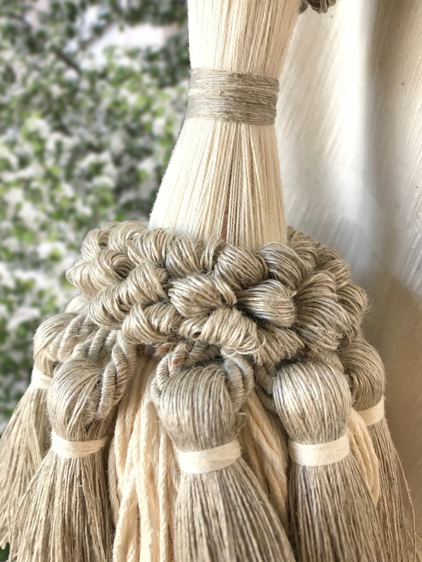 Superb large embrasse in natural linen and cotton, decoration for curtains drapes drapery made in Italy