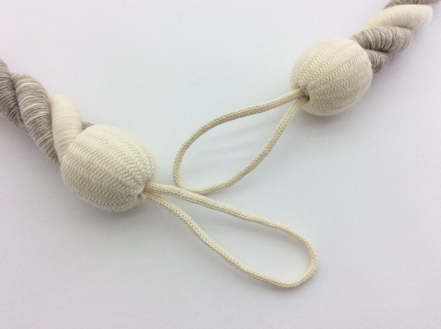 Linen and Cotton. A natural rope curtain tie-back, 25mm thick and 80cm long. Rustic, nautical, and shabby chic style, neutral for any decor.