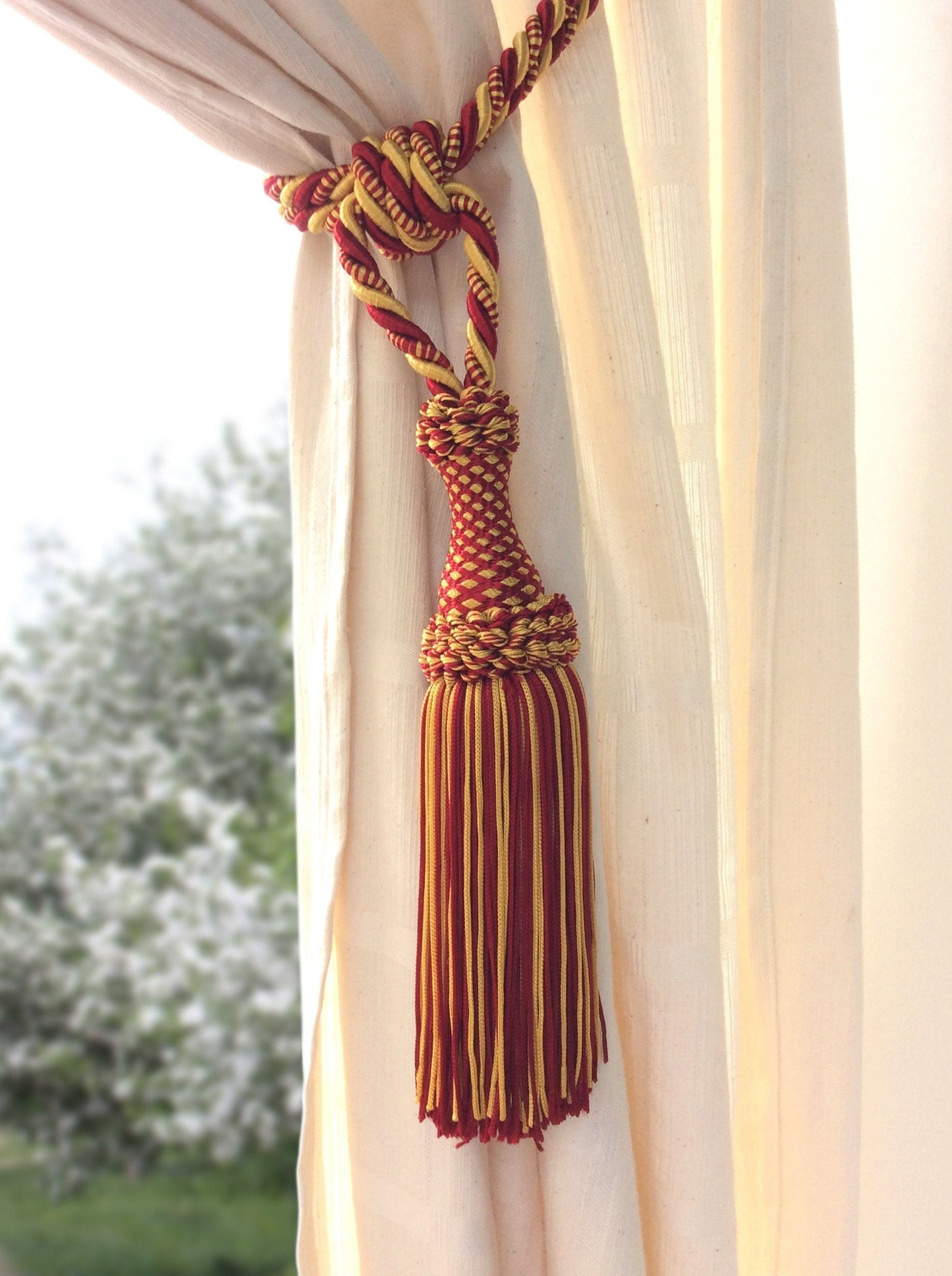 Curtain Tie-Back with Large 20cm Tassel - Red Yellow Gold | Made in Florence