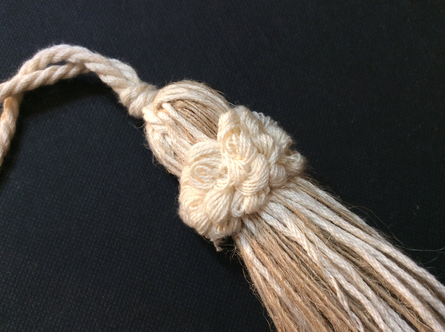 Natural Jute Tassel Bow Keyring 8cm - Made in Florence