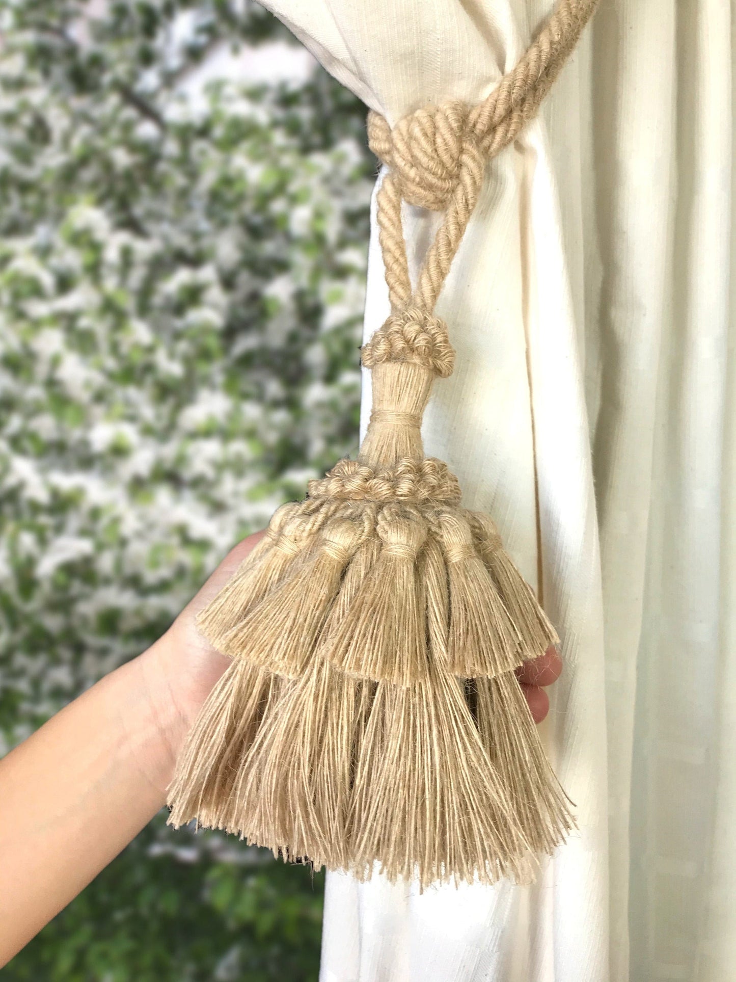 Superb large jute curtain tieback decoration for curtains drapery drape made in Italy