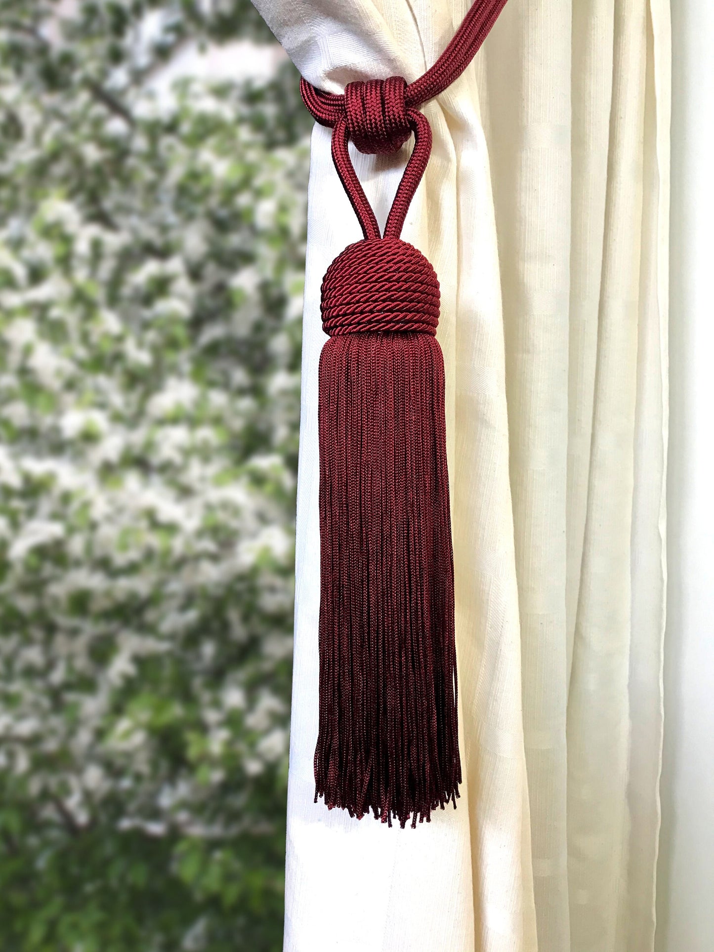 Curtain Tie-Backs with Large Tassel 23cm - Bordeaux Red | Made in Florence