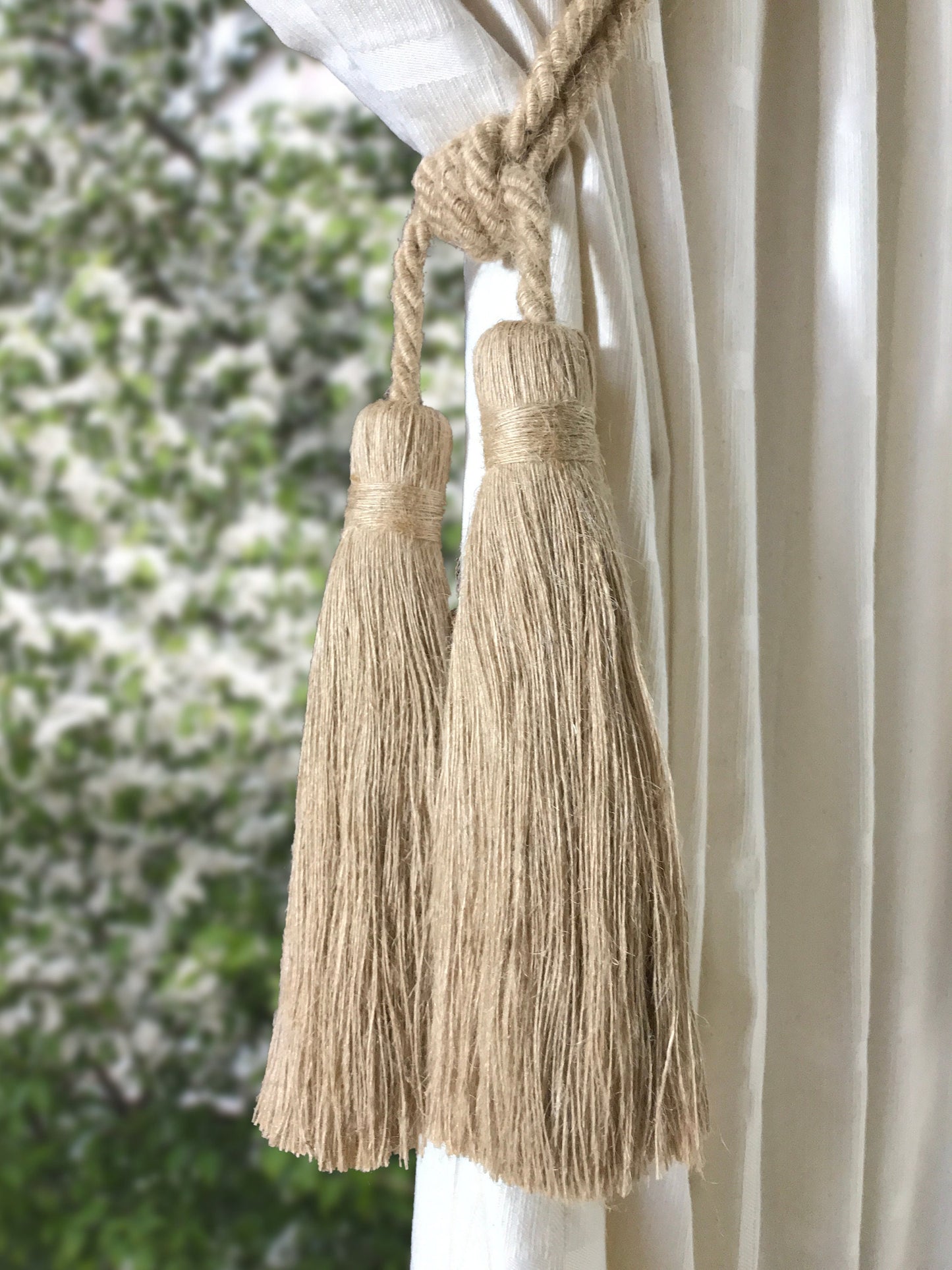 Stunning large double jute tie-back for curtains drapes drapery made in Italy