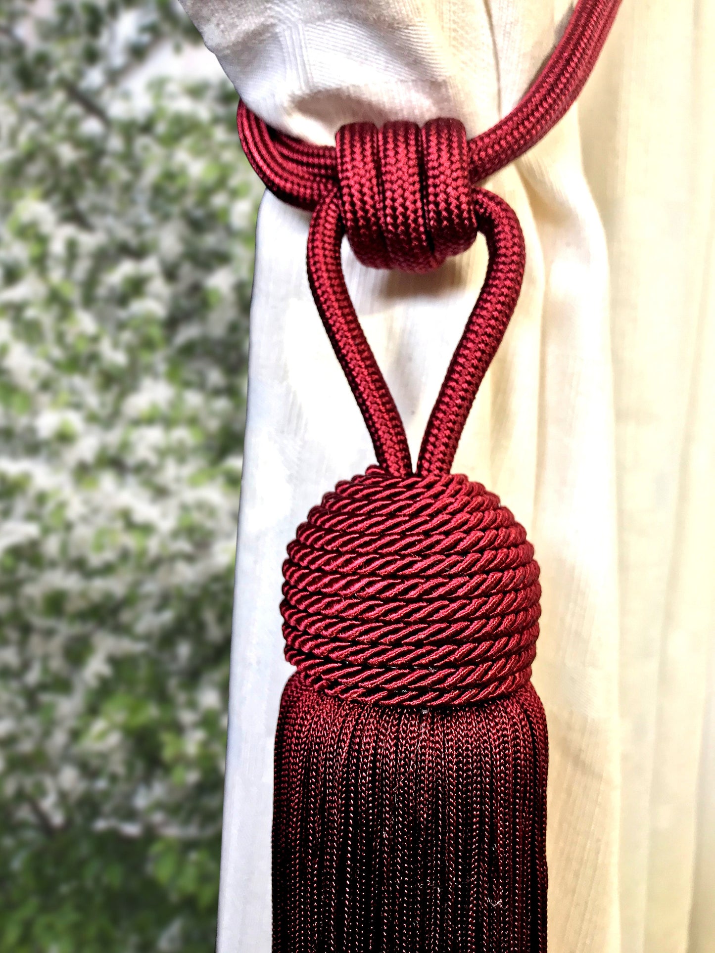Curtain Tie-Backs with Large Tassel 23cm - Bordeaux Red | Made in Florence