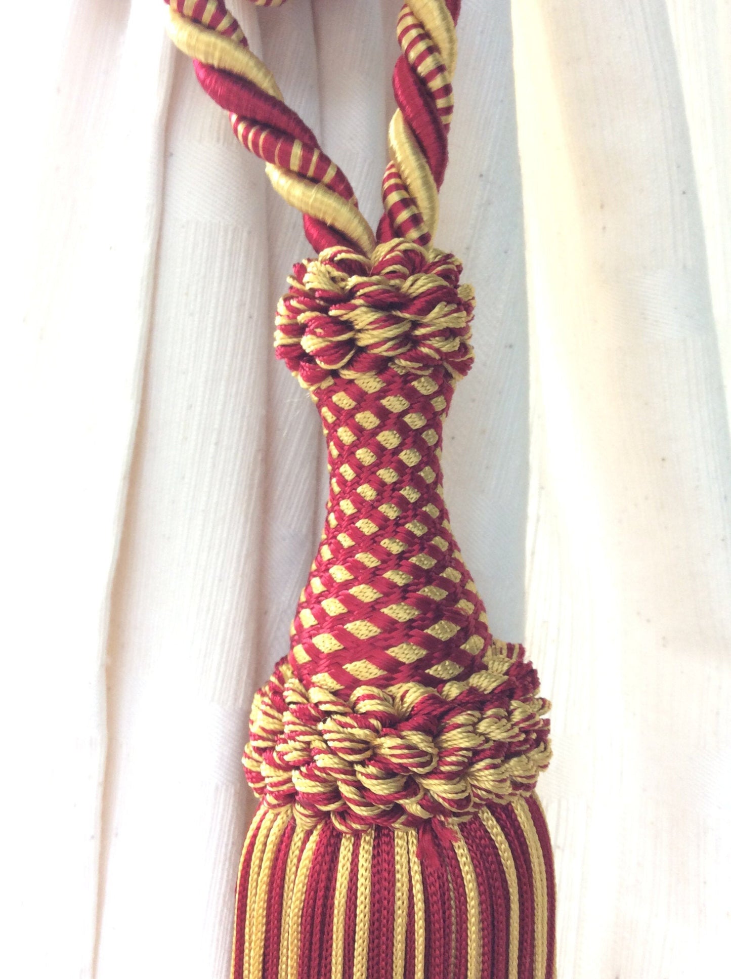 Curtain Tie-Back with Large 20cm Tassel - Red Yellow Gold | Made in Florence