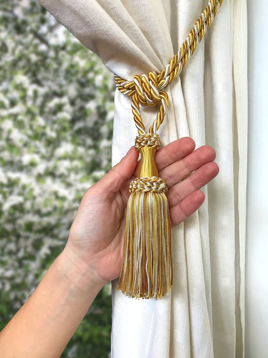 Tassel Tie-Backs for Curtains 15cm - Gold and Ivory | Made in Florence