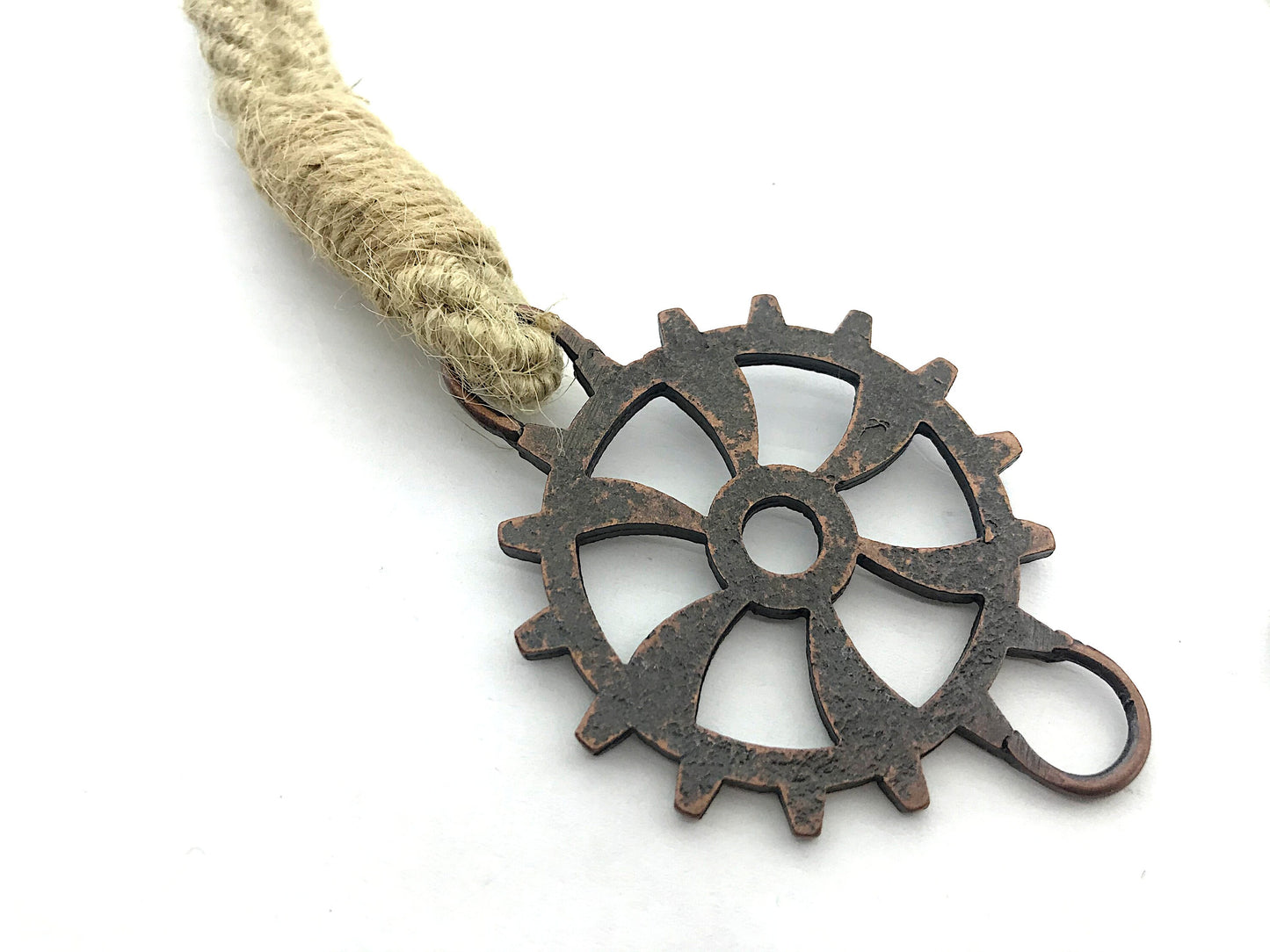 Industrial-style curtain tie-backs, in eco-friendly BEIGE cotton and jute. Furnishings for lofts and open-plan spaces. Made in Italy.