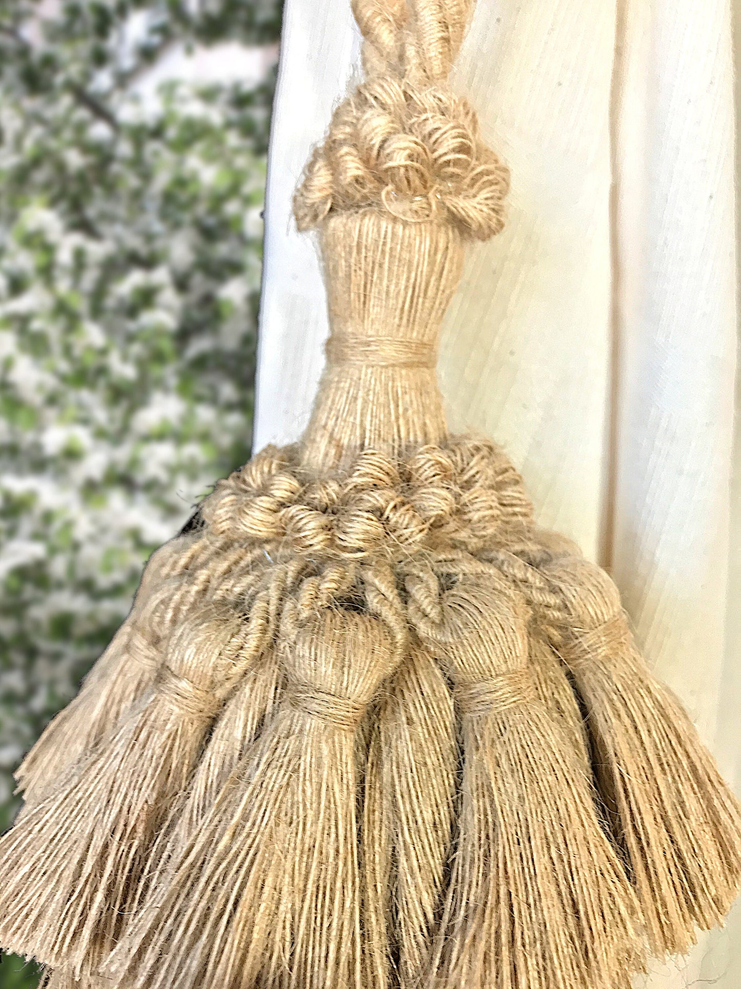 Superb large jute curtain tieback decoration for curtains drapery drape made in Italy