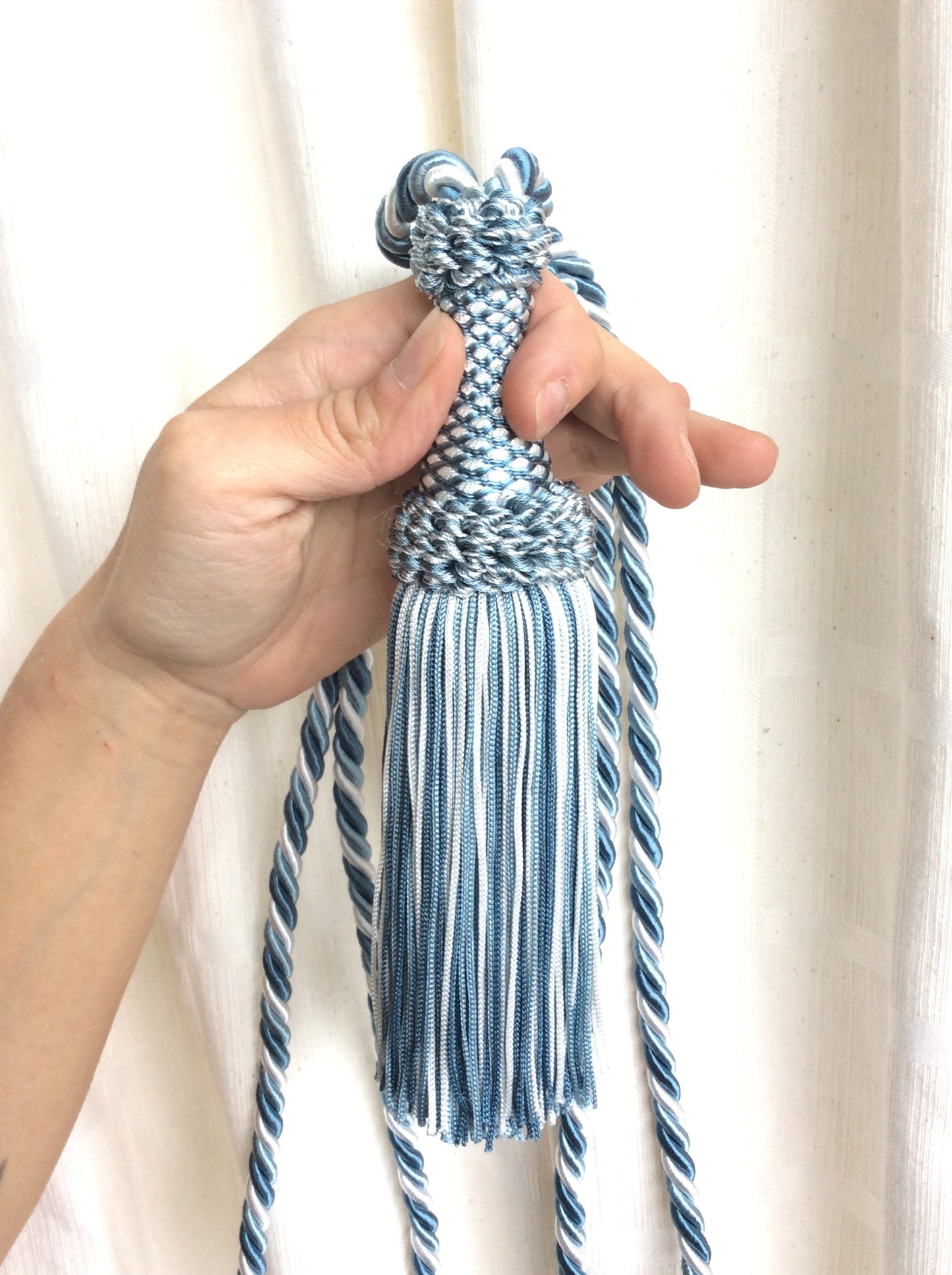 Curtain Tiebacks with Large 20cm Tassel - Light Blue Blue White | Made in Florence